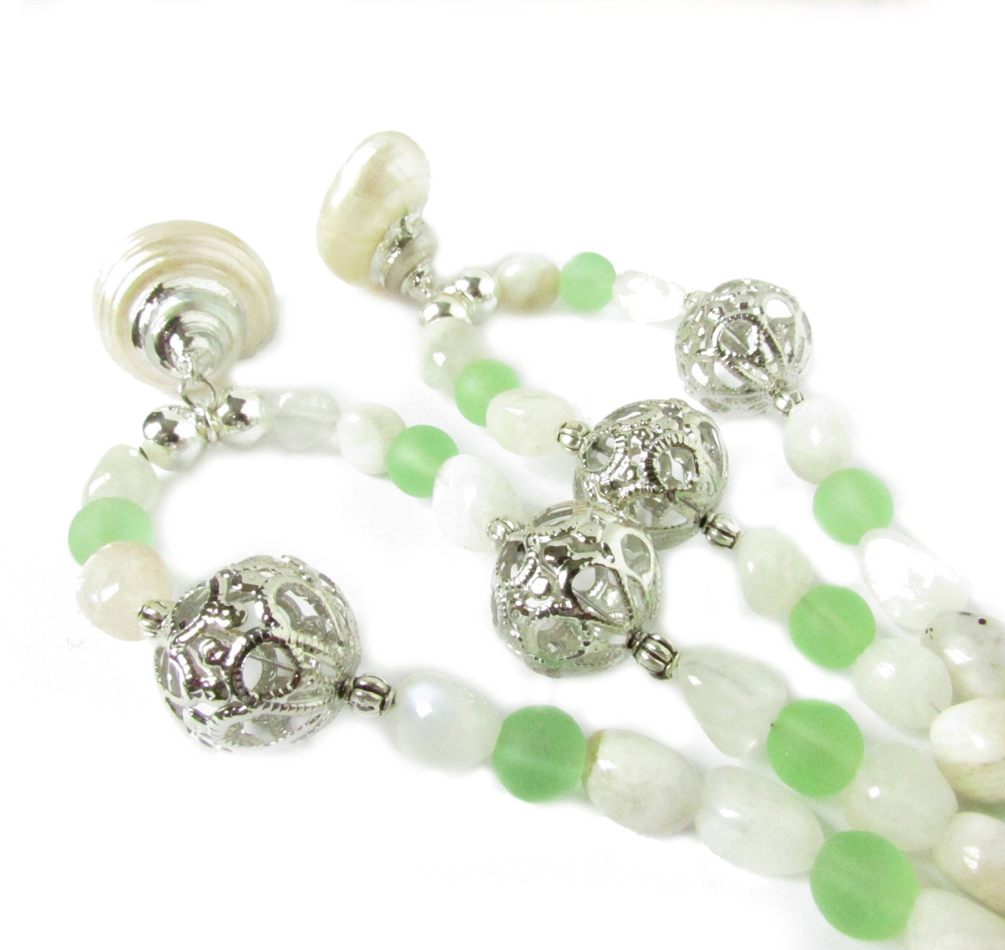 Seashell Curtain Tiebacks – Beaded Coastal Home Decor with Sea Glass & Stone Beads (Set of 2)