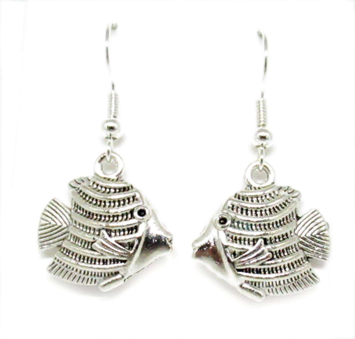 Angelfish Dangle Earrings – Silver Tropical Beach Jewelry, Handmade Ocean Gift for Her