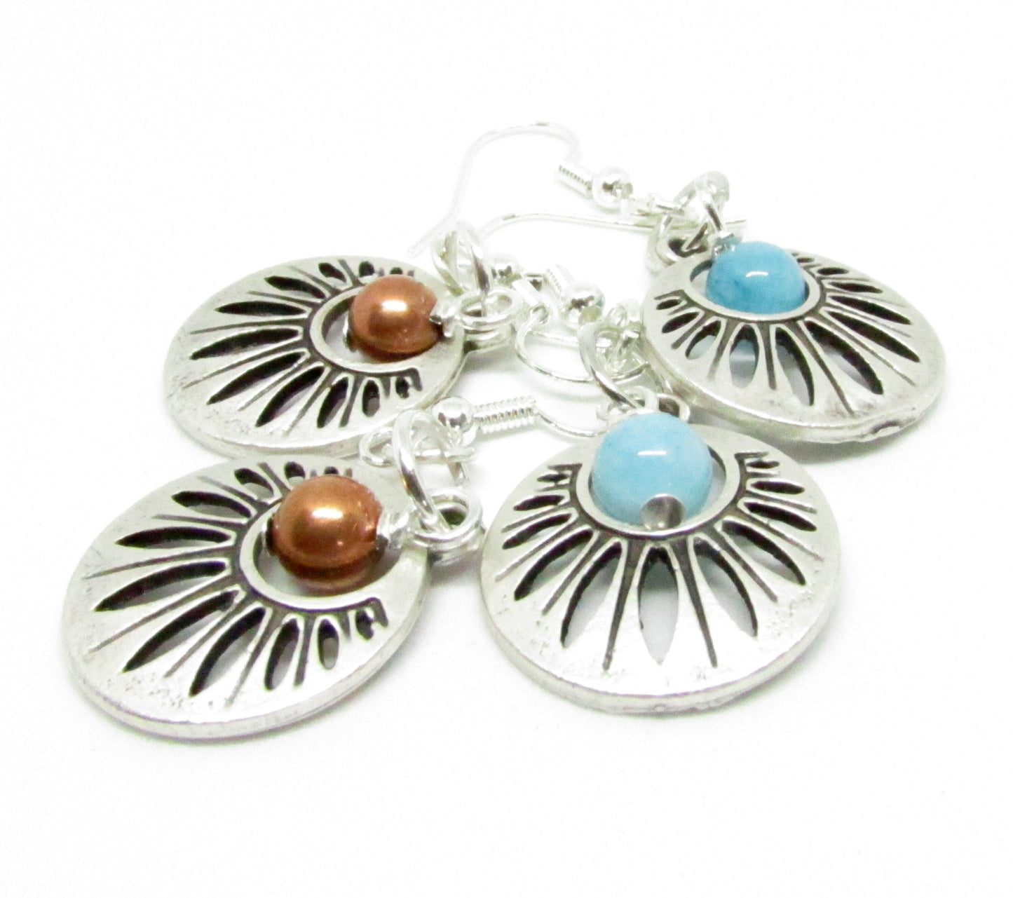 Boho Circle Dangle Earrings – Retro 70s Hippie Style, Lightweight Handmade Gift for Her