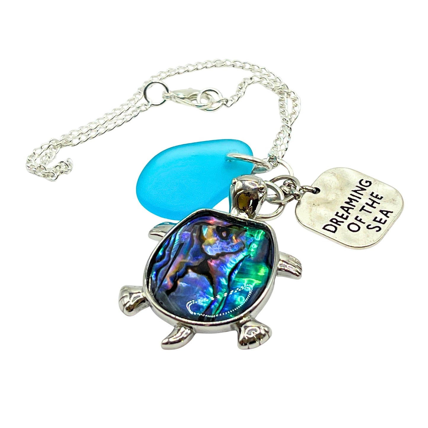 Sea Turtle Keychain – Abalone Shell, Sea Glass & Beach Quote Charm (Keychain or Car Charm)
