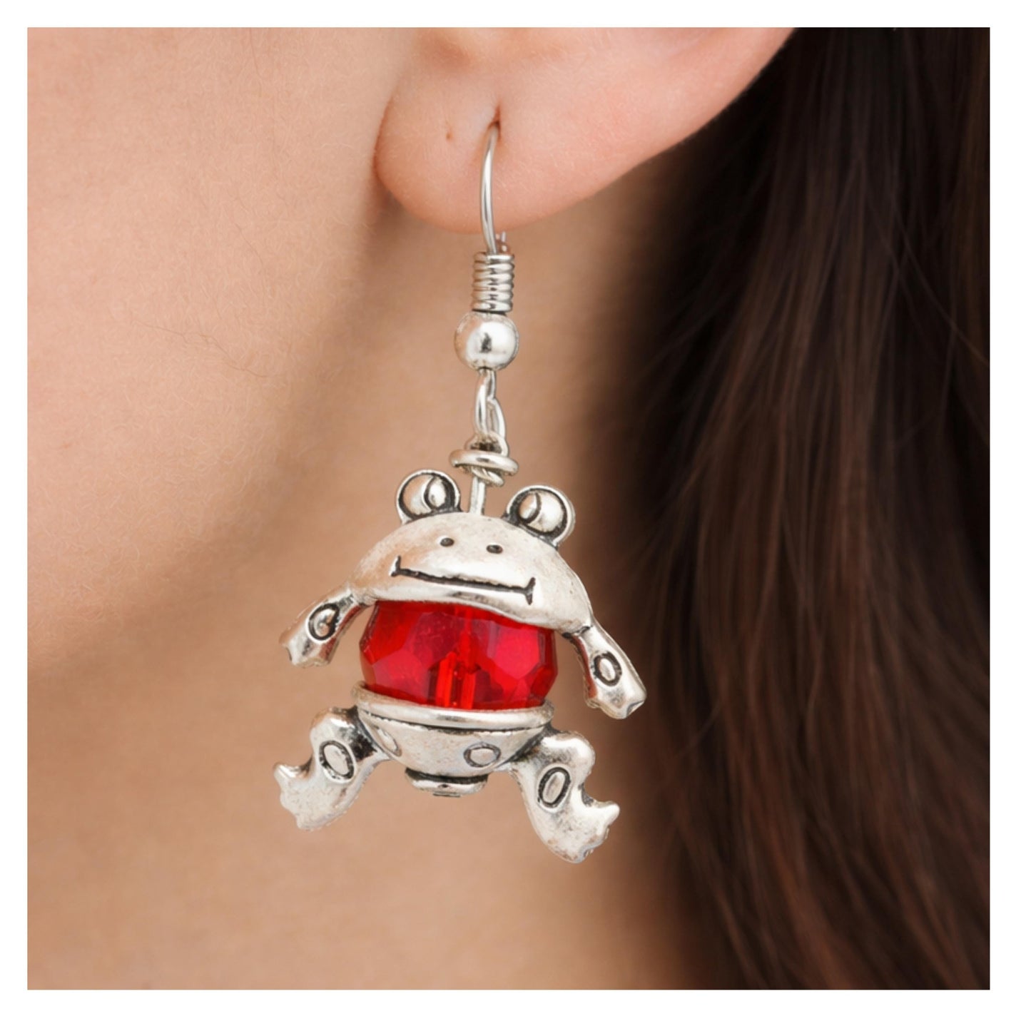Crystal Frog Dangle Earrings – Fun Animal Jewelry, Choose Your Color, Handmade Gift for Her