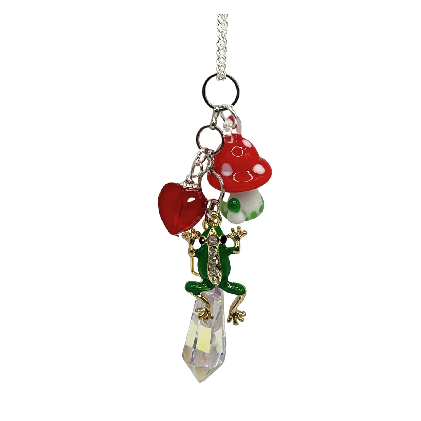 Frog Car Charm – Glass Mushroom Prism Rear View Mirror Sun Catcher, Cottagecore Handmade Gift