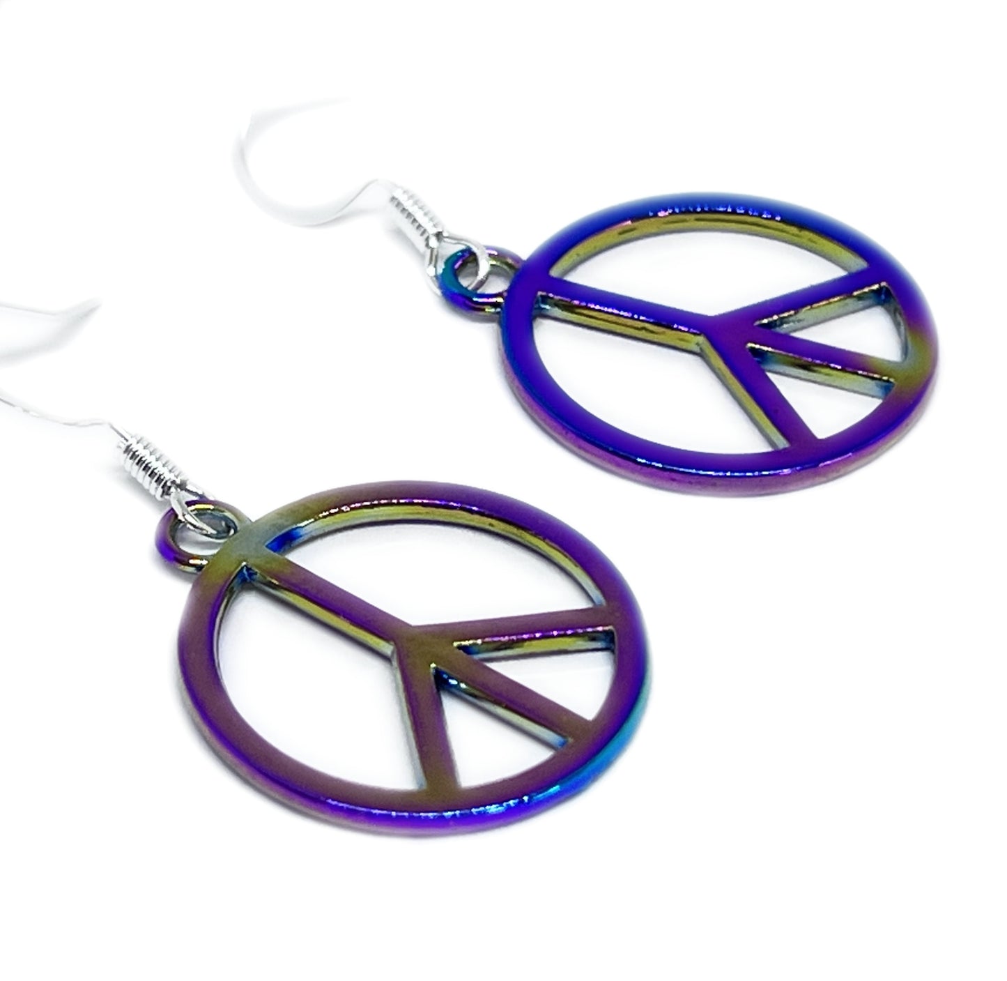 Peace Sign Earrings – Rainbow Retro 70s Groovy Hippie Dangle, Handmade Boho Gift for Her