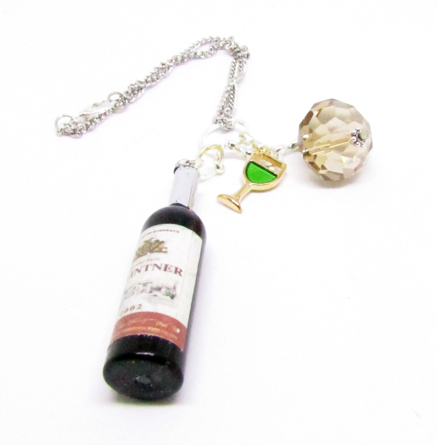 Wine Lover Car Charm – Sparkling Bottle & Glass Rear View Mirror Accessory