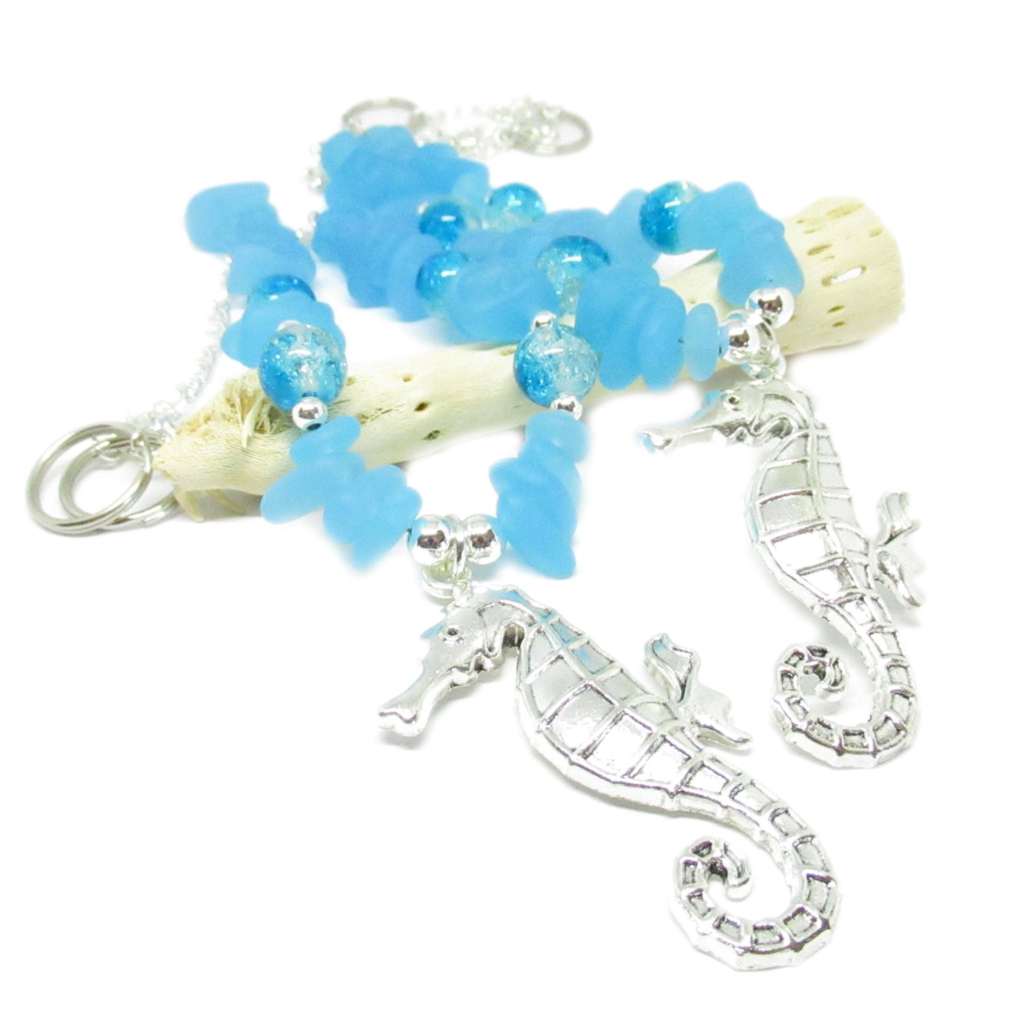Seahorse Curtain Tiebacks – Sea Glass Beaded Drapery Holdbacks, Beach Cottage Decor