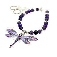 Purple Dragonfly Curtain Tiebacks – Beaded Shabby Chic Girls Room Decor, Handmade Set of 2