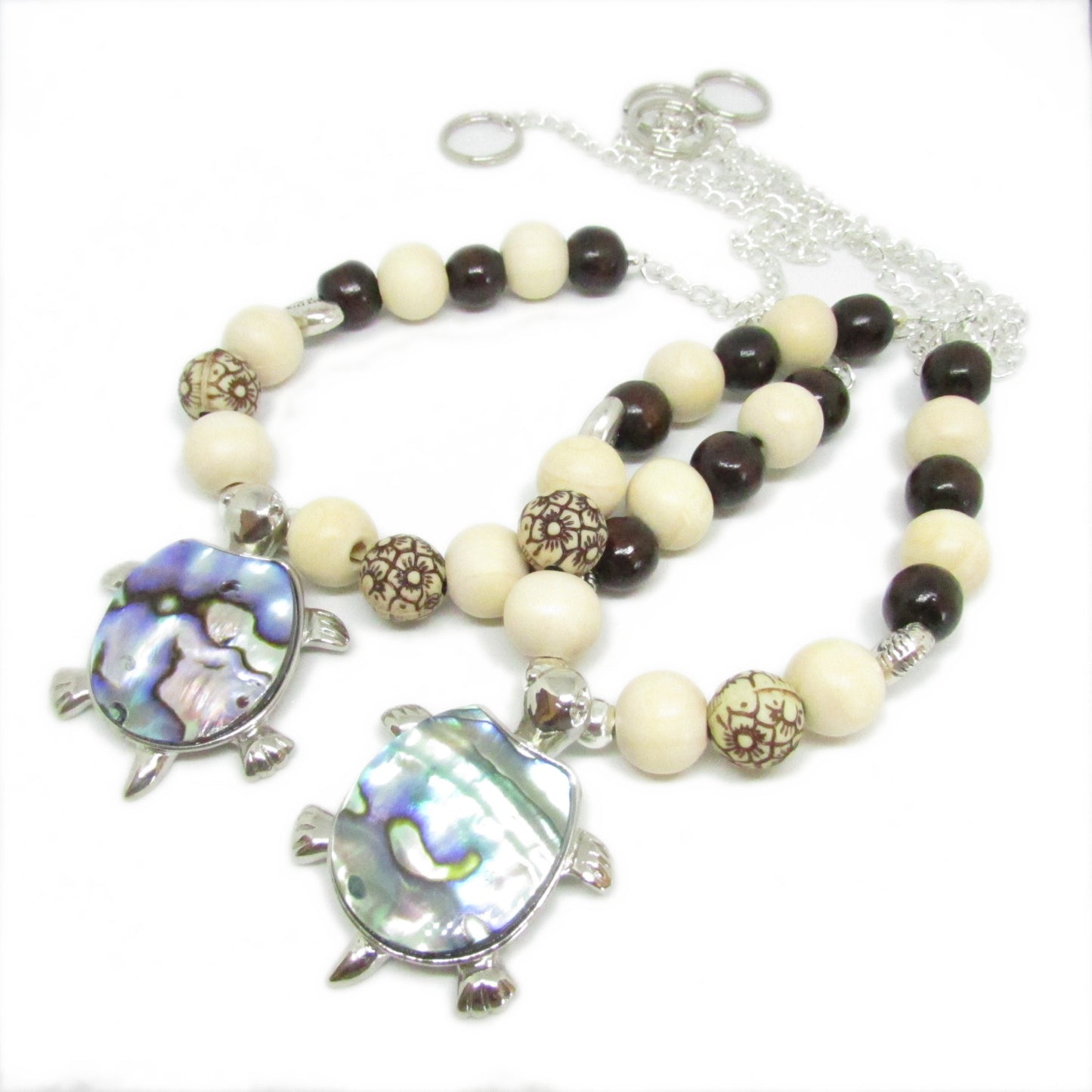 Sea Turtle Curtain Tiebacks – Abalone Shell & Wood Bead Coastal Decor, Handmade Set of 2
