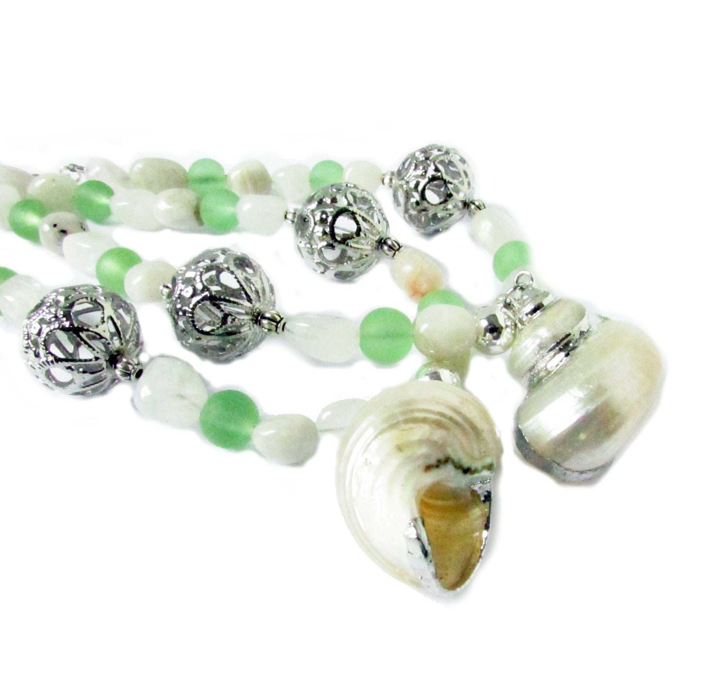 Seashell Curtain Tiebacks – Beaded Coastal Home Decor with Sea Glass & Stone Beads (Set of 2)