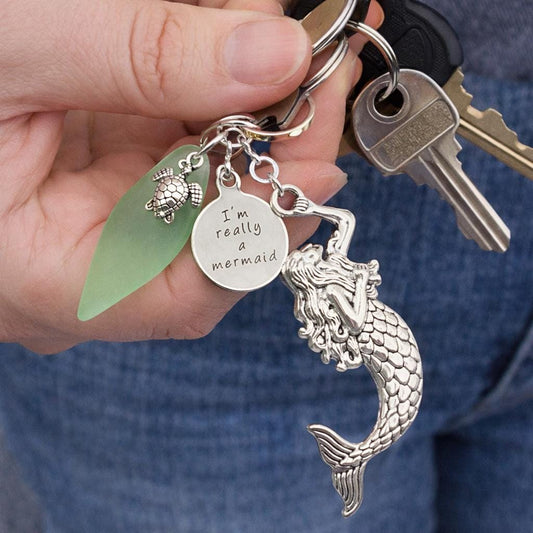 Mermaid and sea glass keychain — handmade coastal beach gift for women
