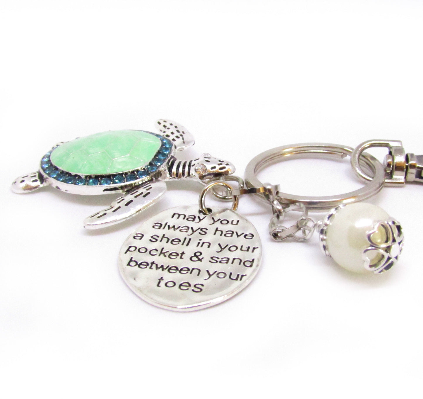 Sea Turtle Keychain – Abalone Shell Beach Bag Charm, Handmade Ocean Gift (Keychain or Car Charm)