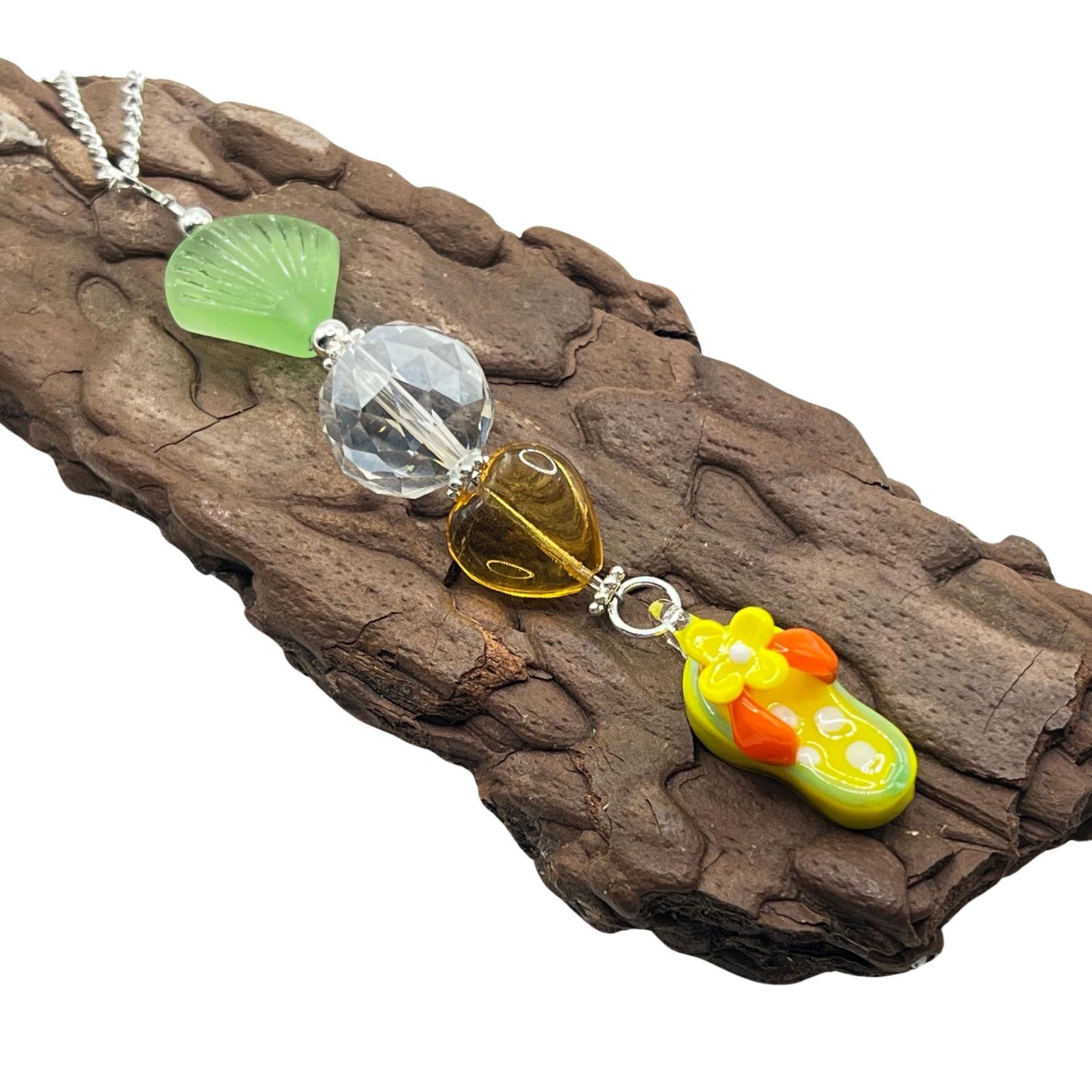 Beachy Car Charm – Sun Catcher Rear View Mirror Charm with Glass Beads & Flip Flop, Choose Your Color