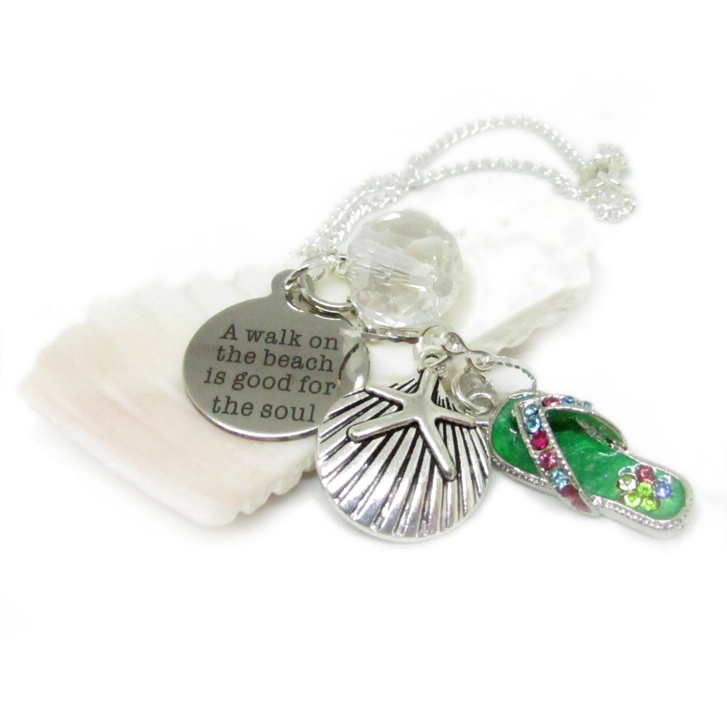 Tropical Car Mirror Charm – Starfish, Seashell & Flip Flop Suncatcher with Beach Quote