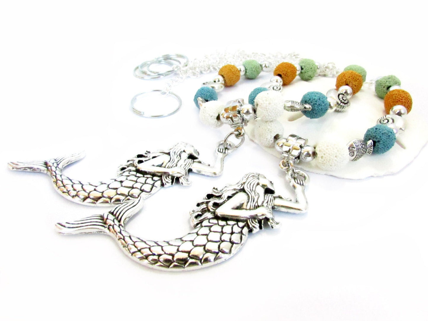 Mermaid Curtain Tiebacks – Lava Bead Aromatherapy Essential Oil Diffuser, Beach Home Decor Set of 2