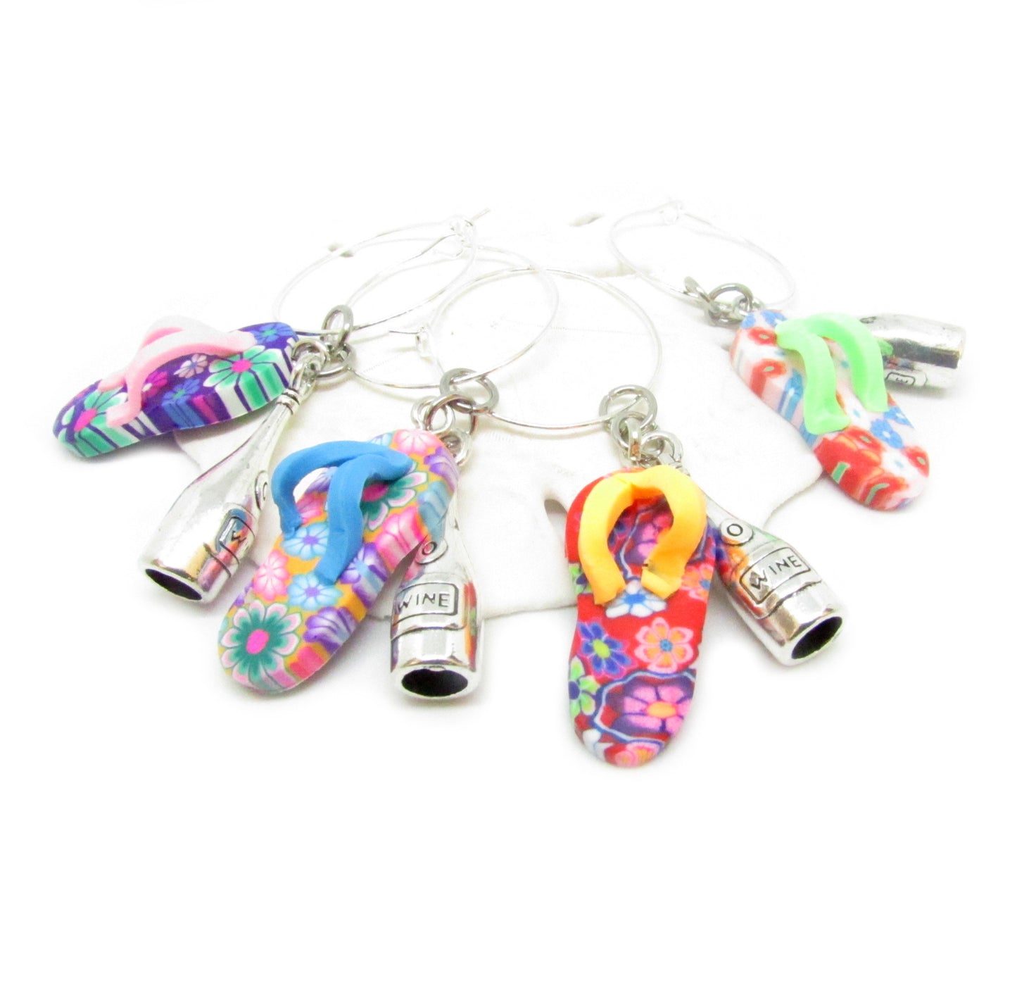 Tropical Wine Glass Charms – Flip Flop & Tropical Drink Beach Party Favors (Set of 4 or 6)