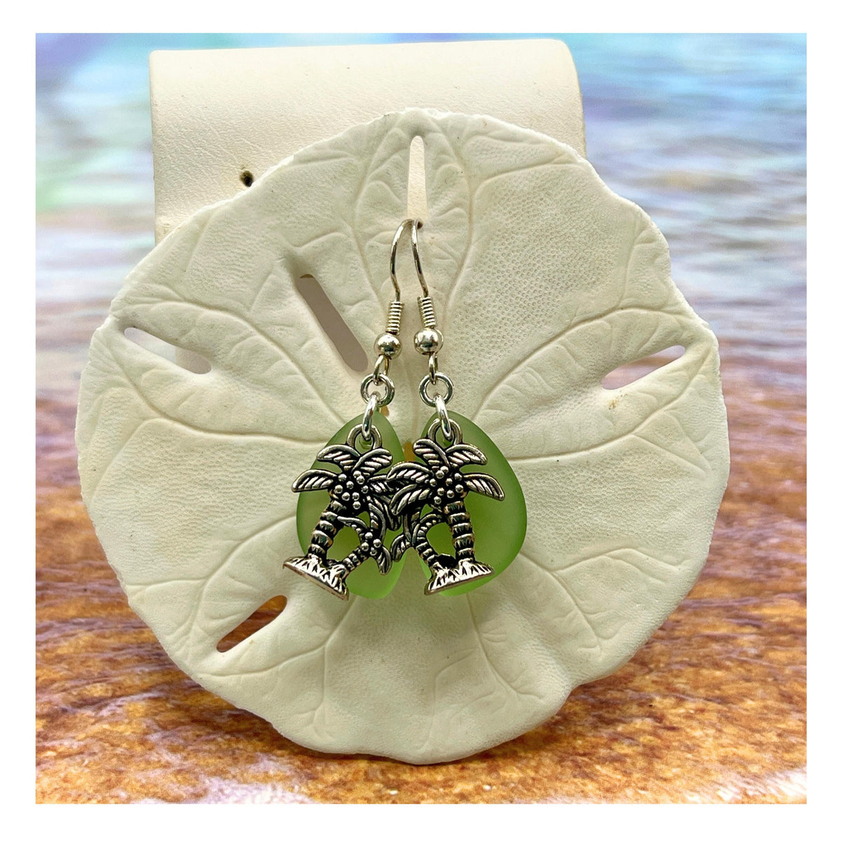 Palm Tree Dangle Earrings - Sea Glass Beach Jewelry