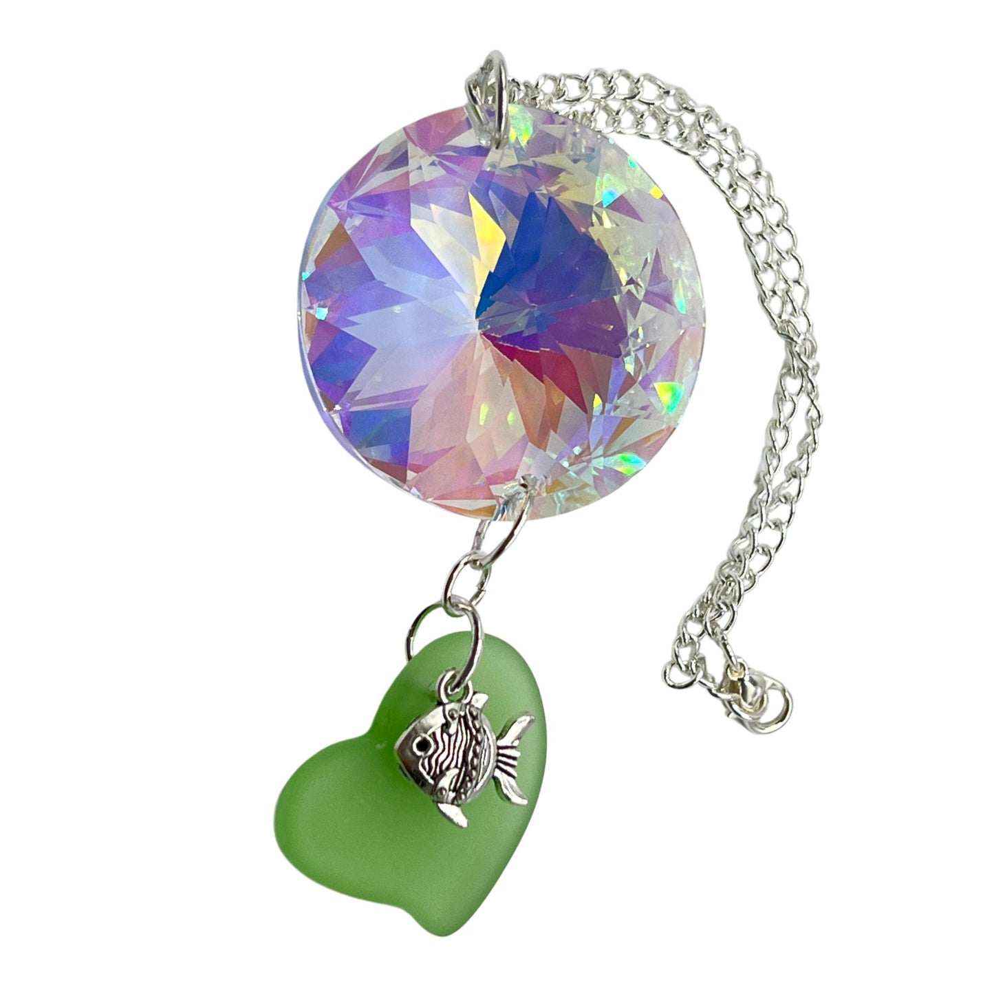 Crystal Prism Sun Catcher Car Charm – Starfish or Heart, Rainbow Light Rear View Mirror Dangle