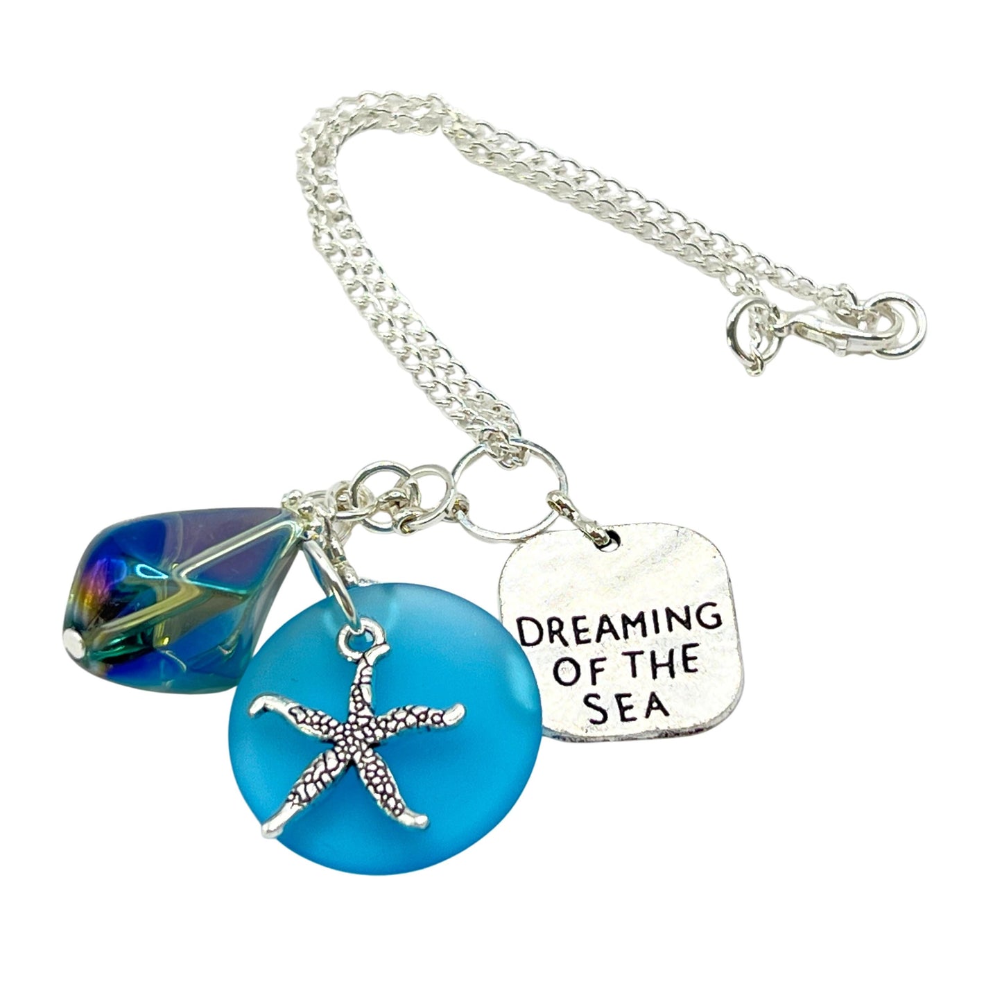Starfish Car Charm – Sea Glass Rear View Mirror Ornament with Beach Quote