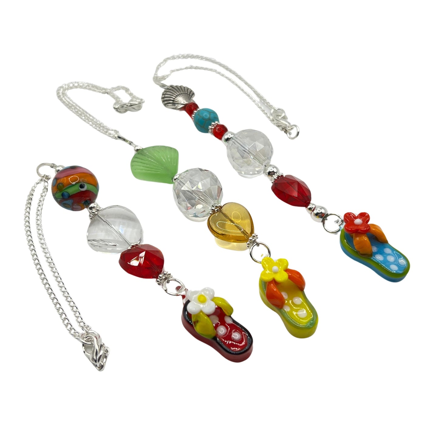 Beachy Car Charm – Sun Catcher Rear View Mirror Charm with Glass Beads & Flip Flop, Choose Your Color
