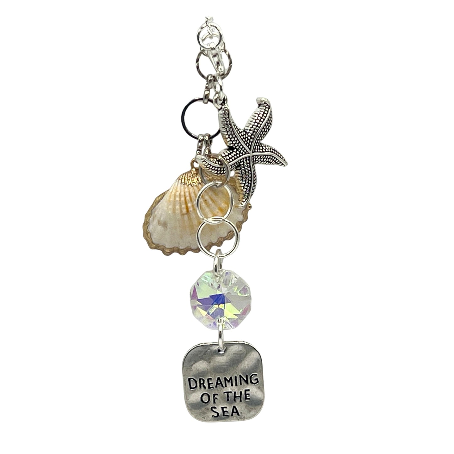 Sea Shell Rearview Mirror Charm, Starfish Beach Quote Suncatcher