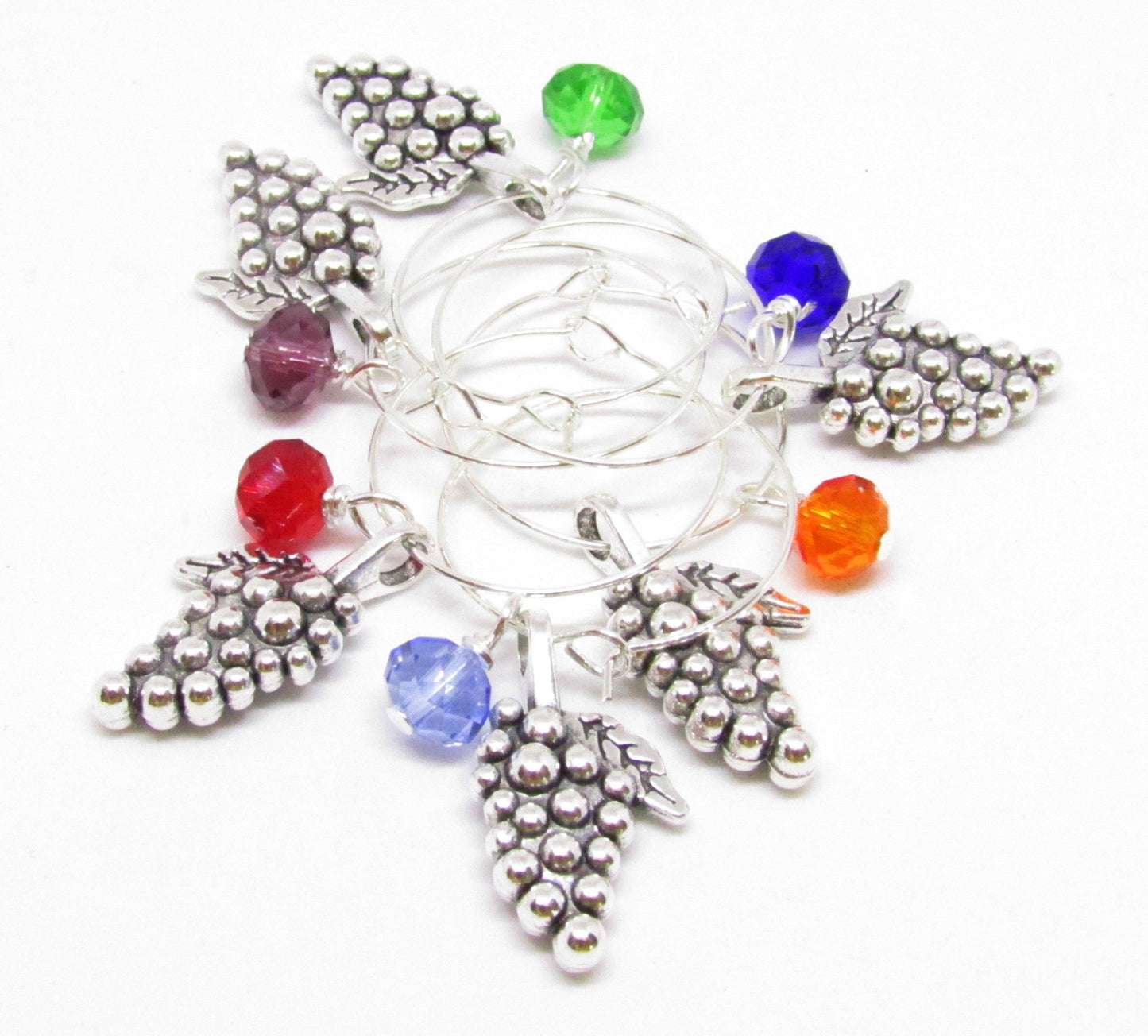 Grape Wine Glass Charms – Crystal Faceted Bead Party Favors, Handmade Set of 6