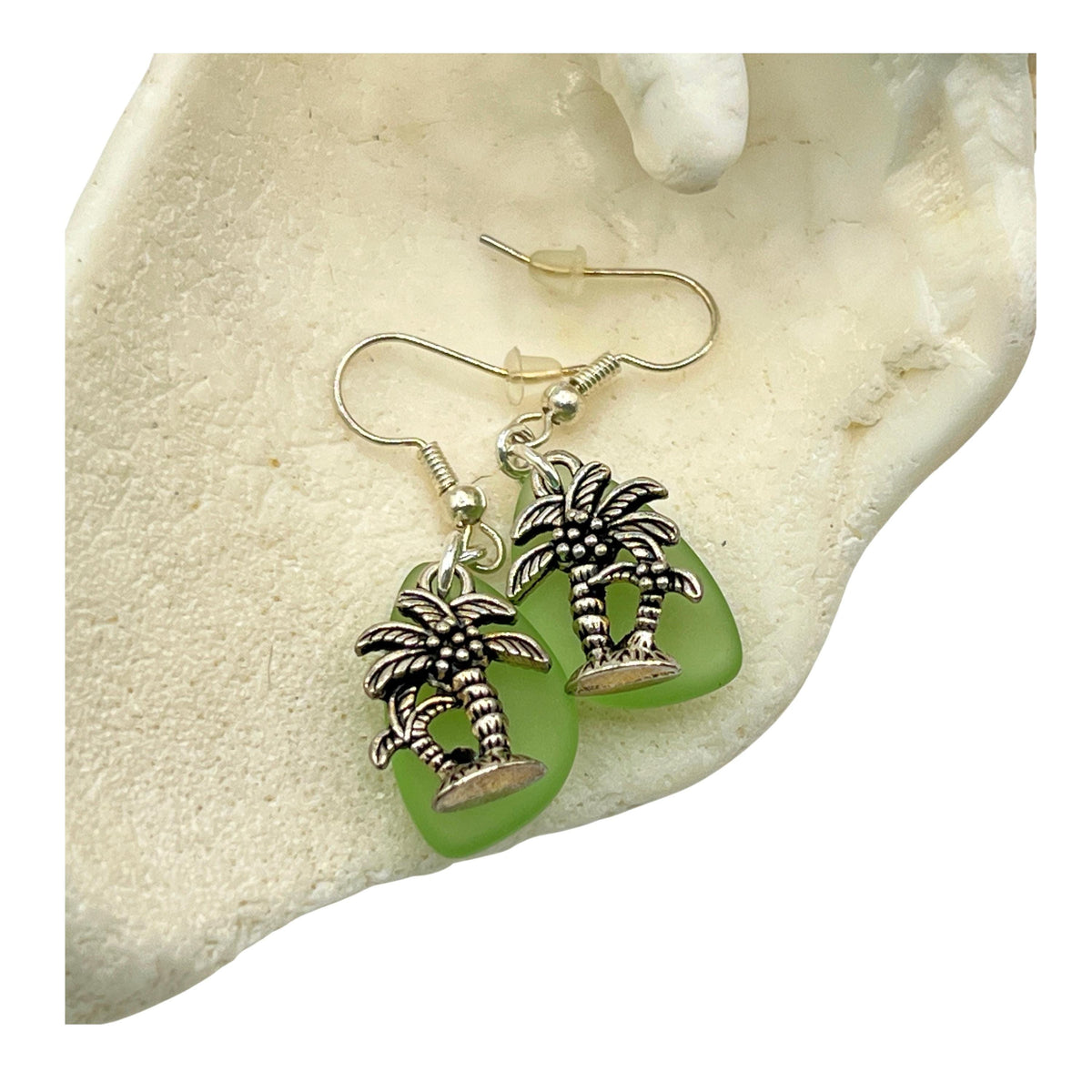 Palm Tree Dangle Earrings - Sea Glass Beach Jewelry