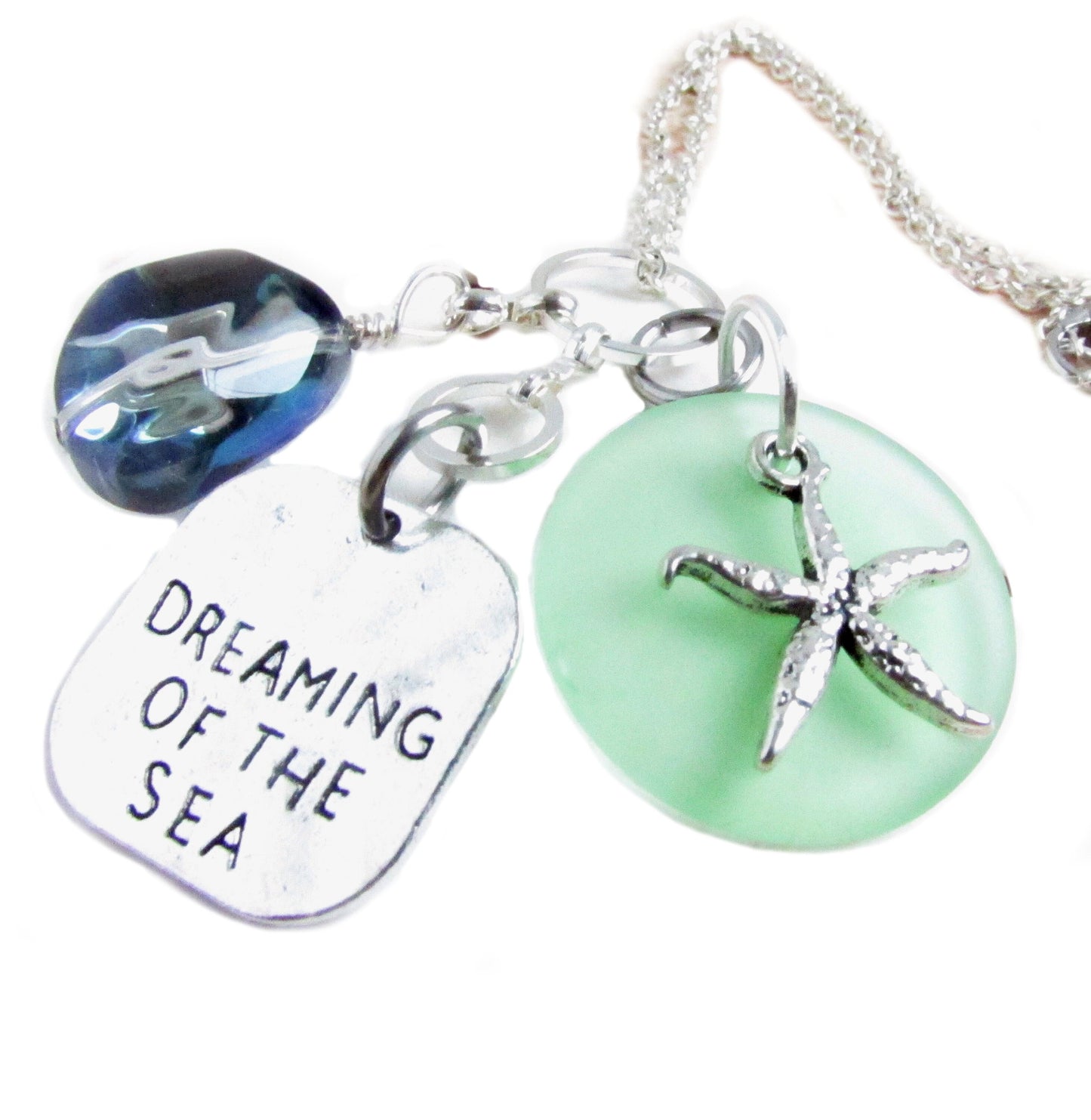 Starfish Car Charm – Sea Glass Rear View Mirror Ornament with Beach Quote