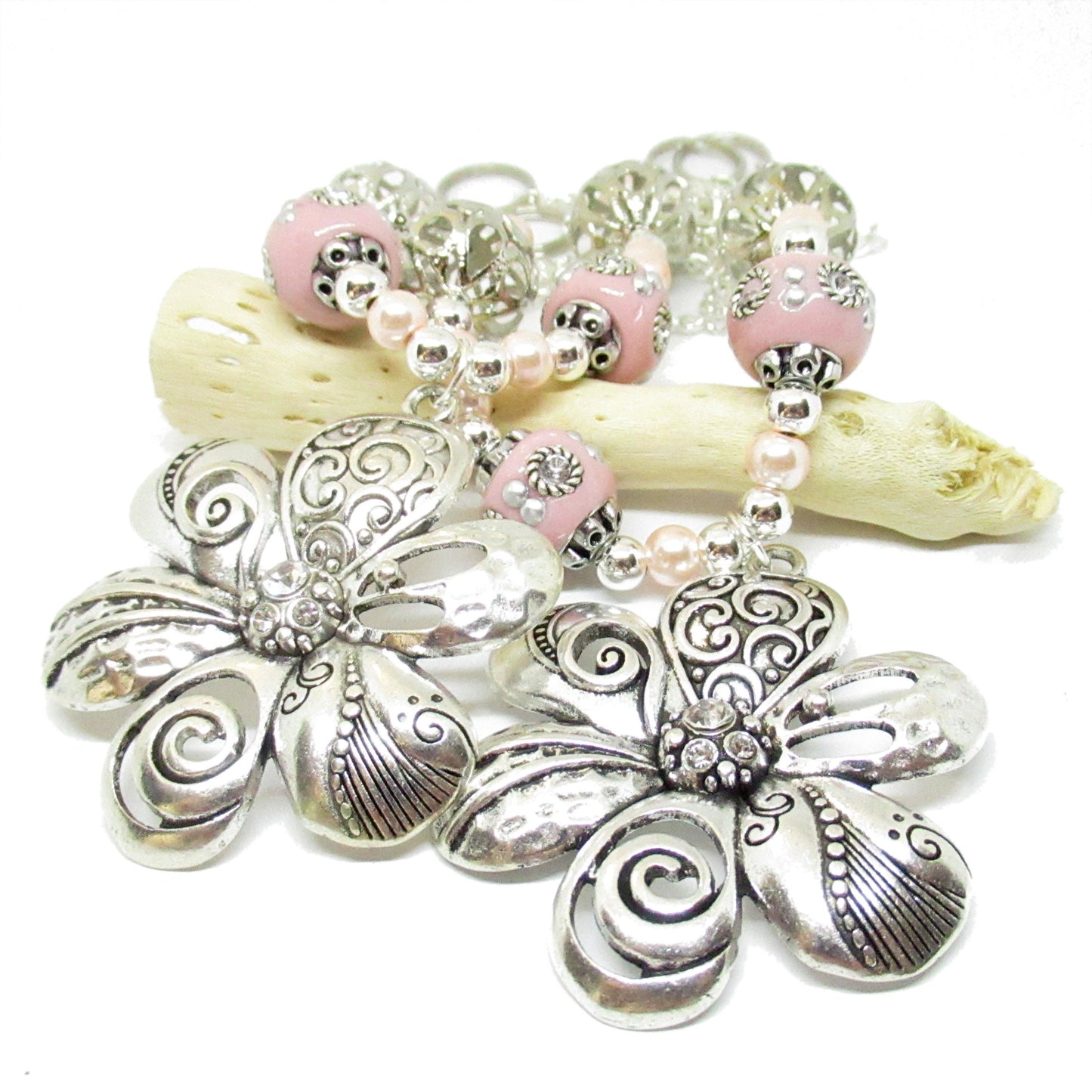 Pink Crystal Flower Curtain Tiebacks – Shabby Chic Beaded Drapery, Girls Room & Romantic Decor Set of 2
