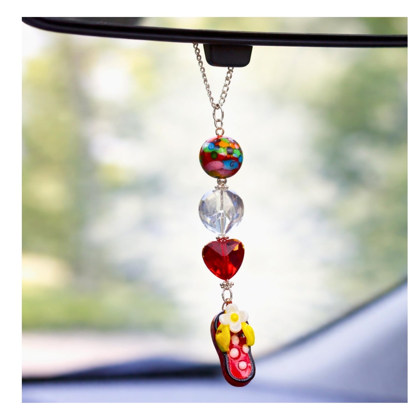 Rear View Mirror Sun Catcher – Crystal Flip Flop Beach Car Charm, Handmade Coastal Gift