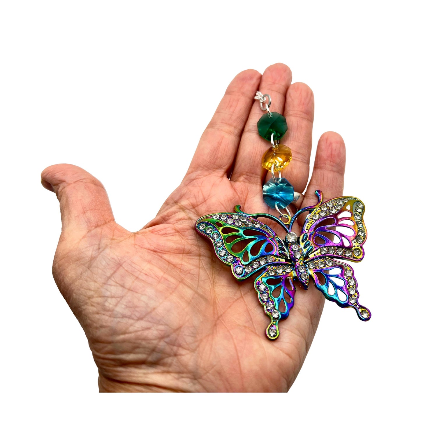 Crystal Butterfly Sun Catcher – Sparkling Rear View Mirror Car Charm, Handmade Gift for Her