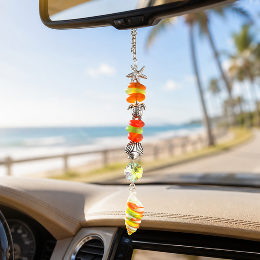 Beach Car Charm | Rear View Mirror Ocean Charm | Sea Glass Suncatcher | Coastal Gift for Her