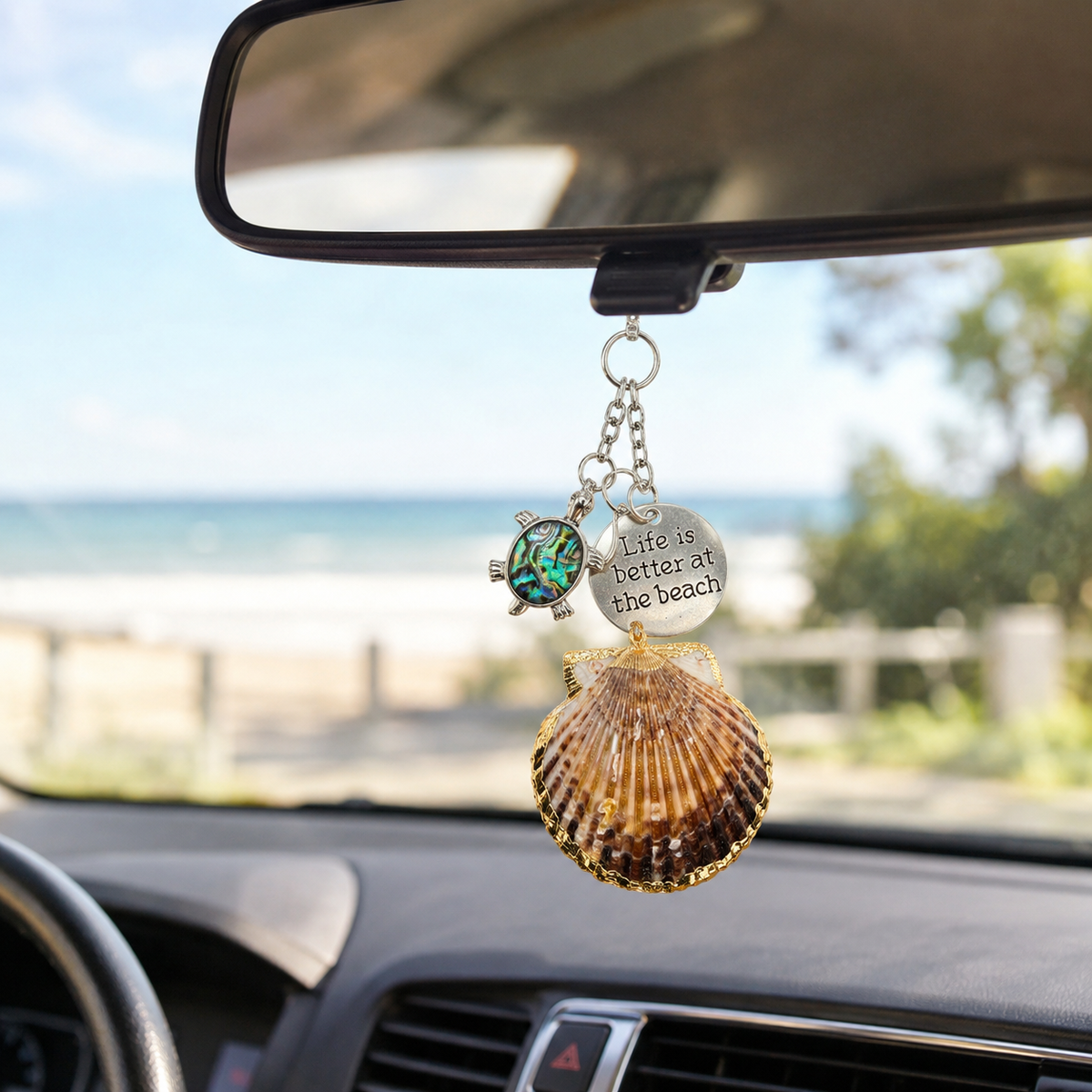Abalone Turtle Car Charm - Shell Rear View Mirror Dangle
