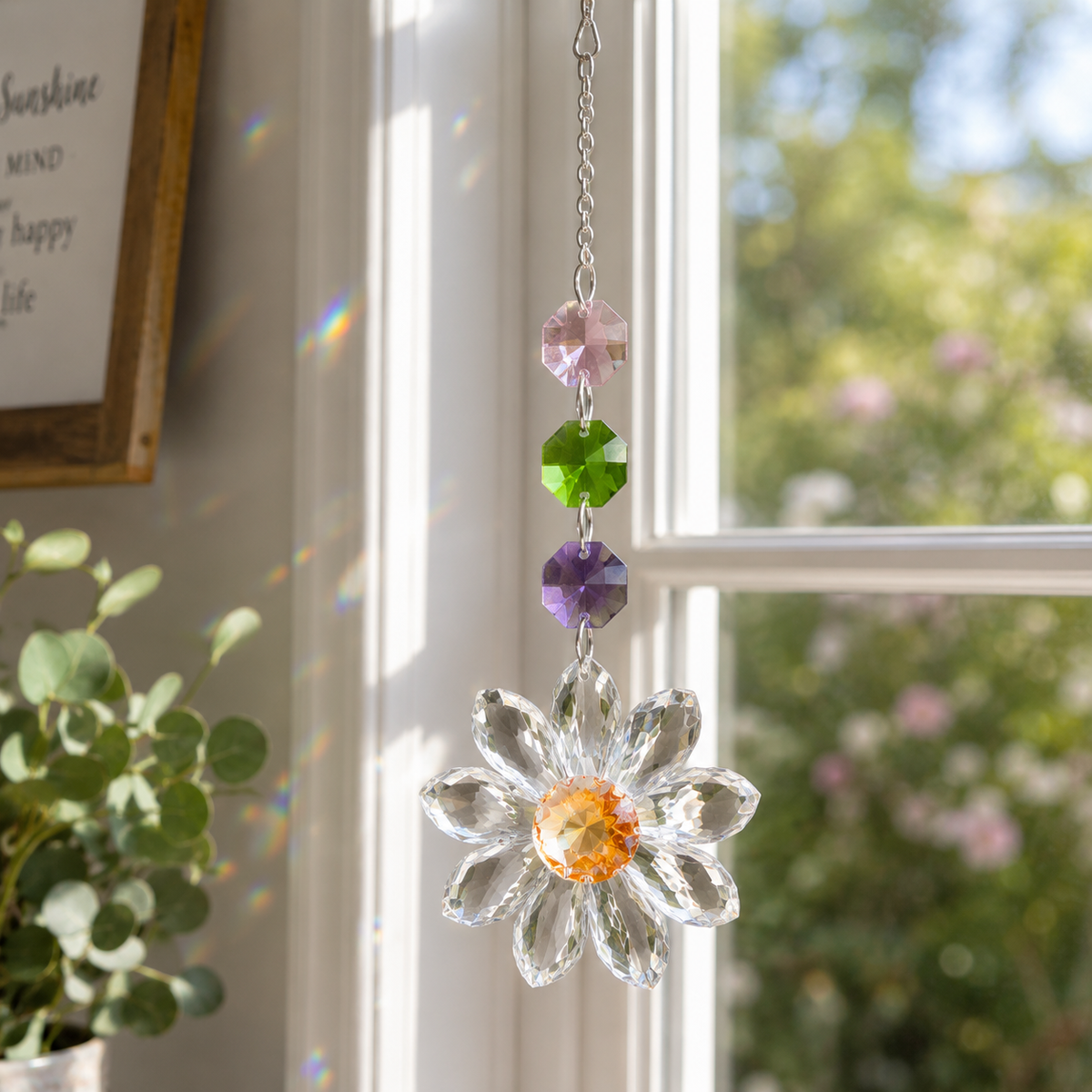 Crystal Flower Sun Catcher - Iridescent Car Mirror Charm