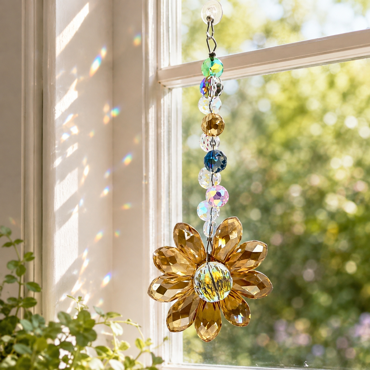 Crystal Flower Sun Catcher - Iridescent Car Mirror Charm