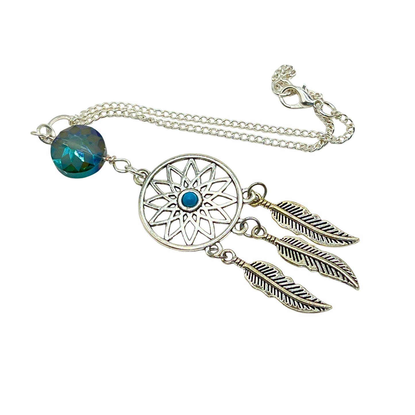 Dream Catcher Car Charm – Boho Rear View Mirror Sun Catcher with Feathers, Crystal & Optional Initial