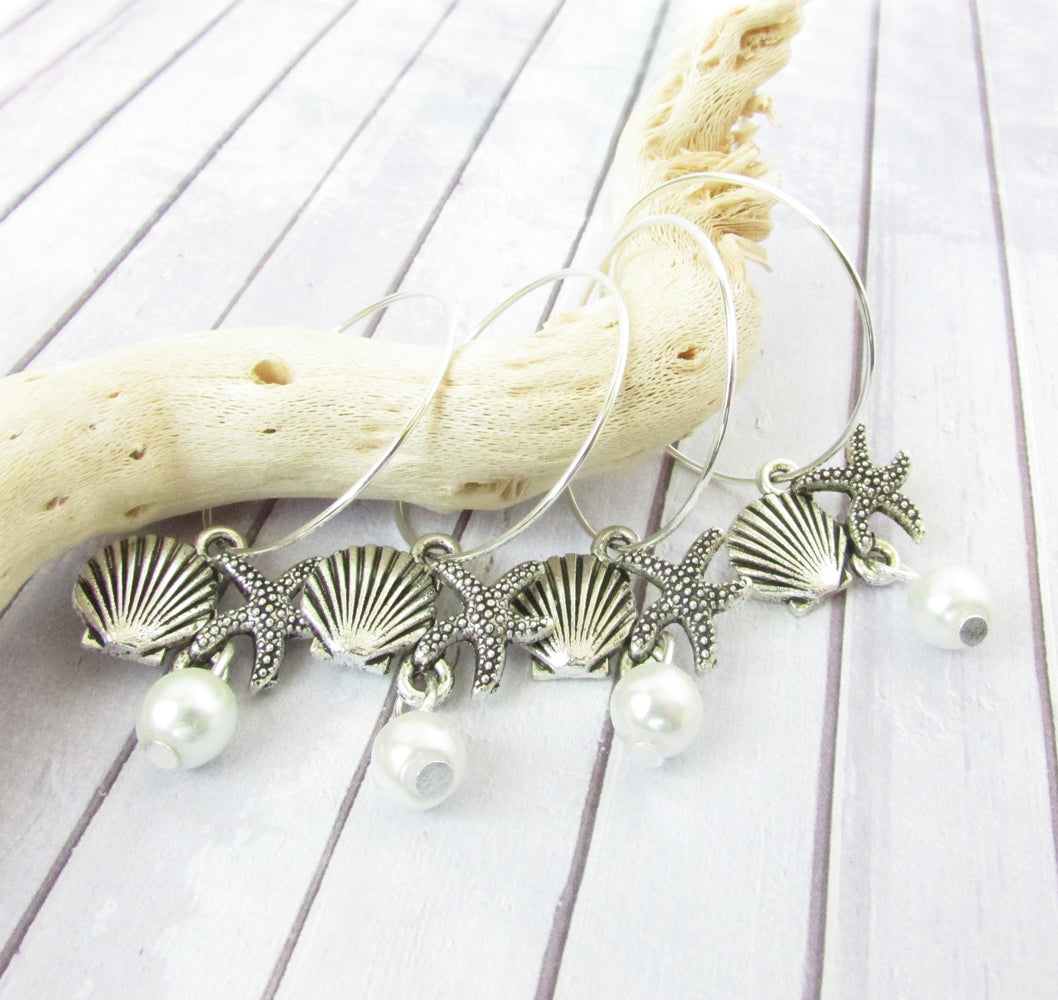 Shell Starfish Hoop Earrings – Pearl & Seashell Dangle, Beach Wedding Bridesmaid Jewelry