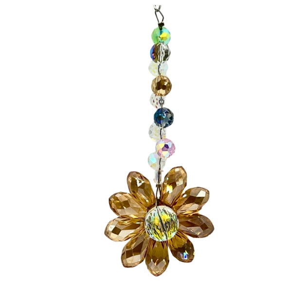 Crystal Flower Sun Catcher, Iridescent Glass Beads, Chain Hanging Decoration for Windows, Car Mirror Ornament