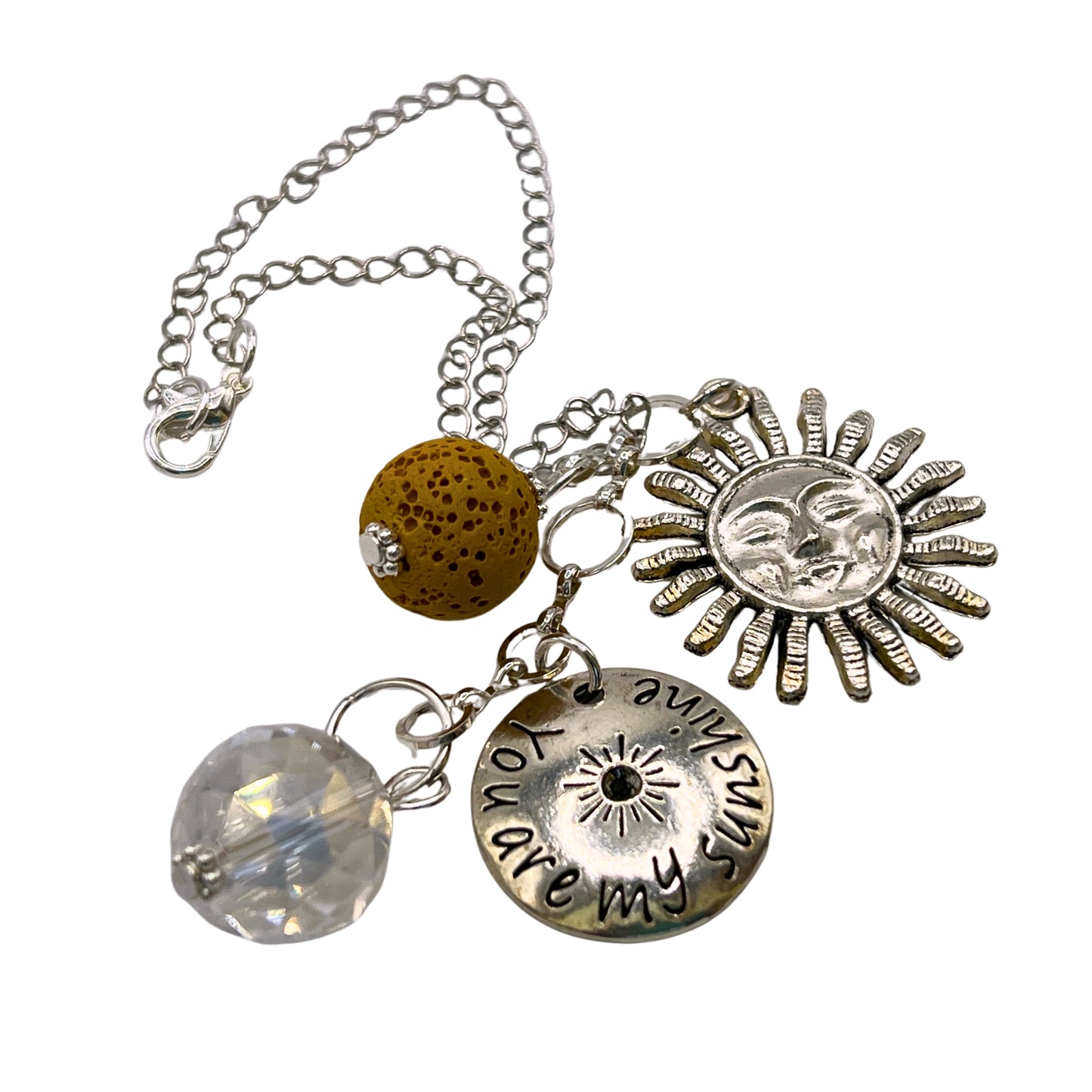 Sun Car Charm – Rear View Mirror Charm with Mustard Lava Bead & You Are My Sunshine Quote