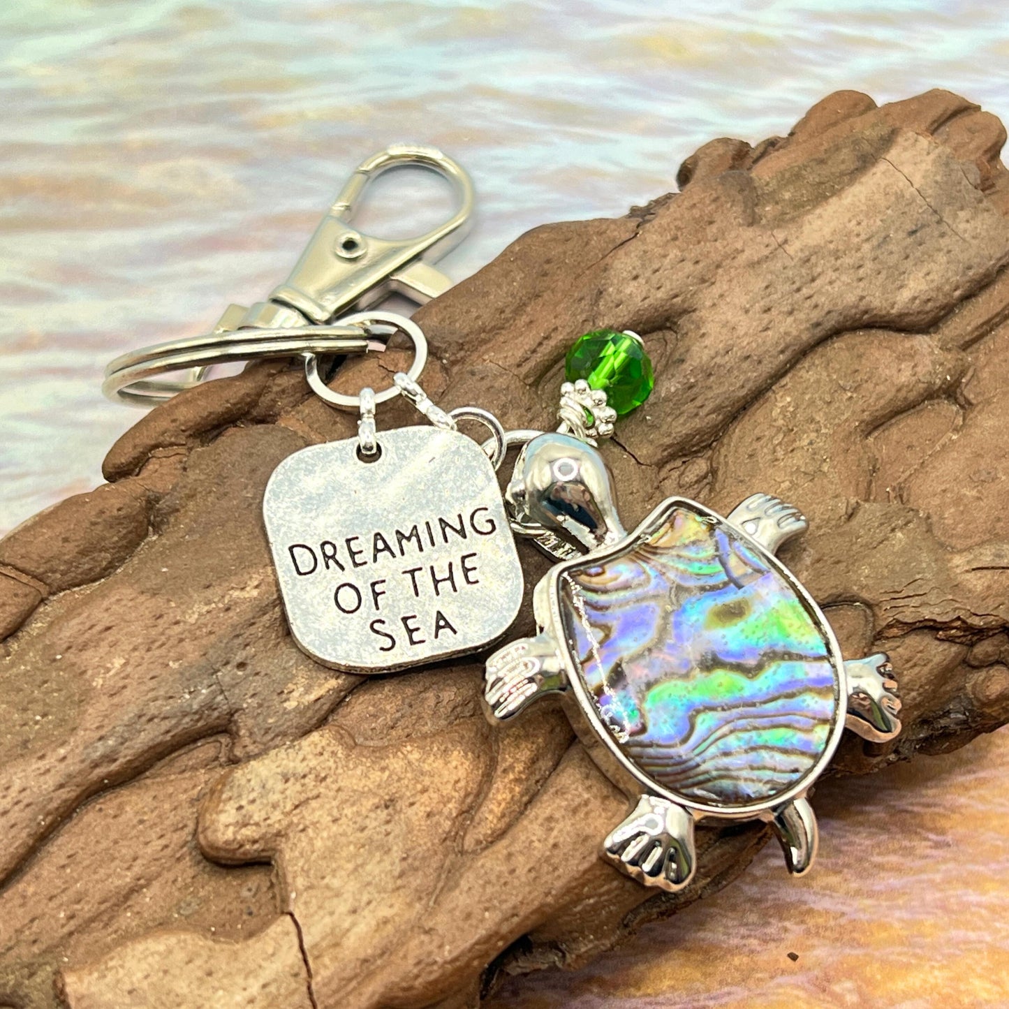 Sea Turtle Keychain – Rhinestone Turtle Charm, Beach Quote Purse Charm Gift