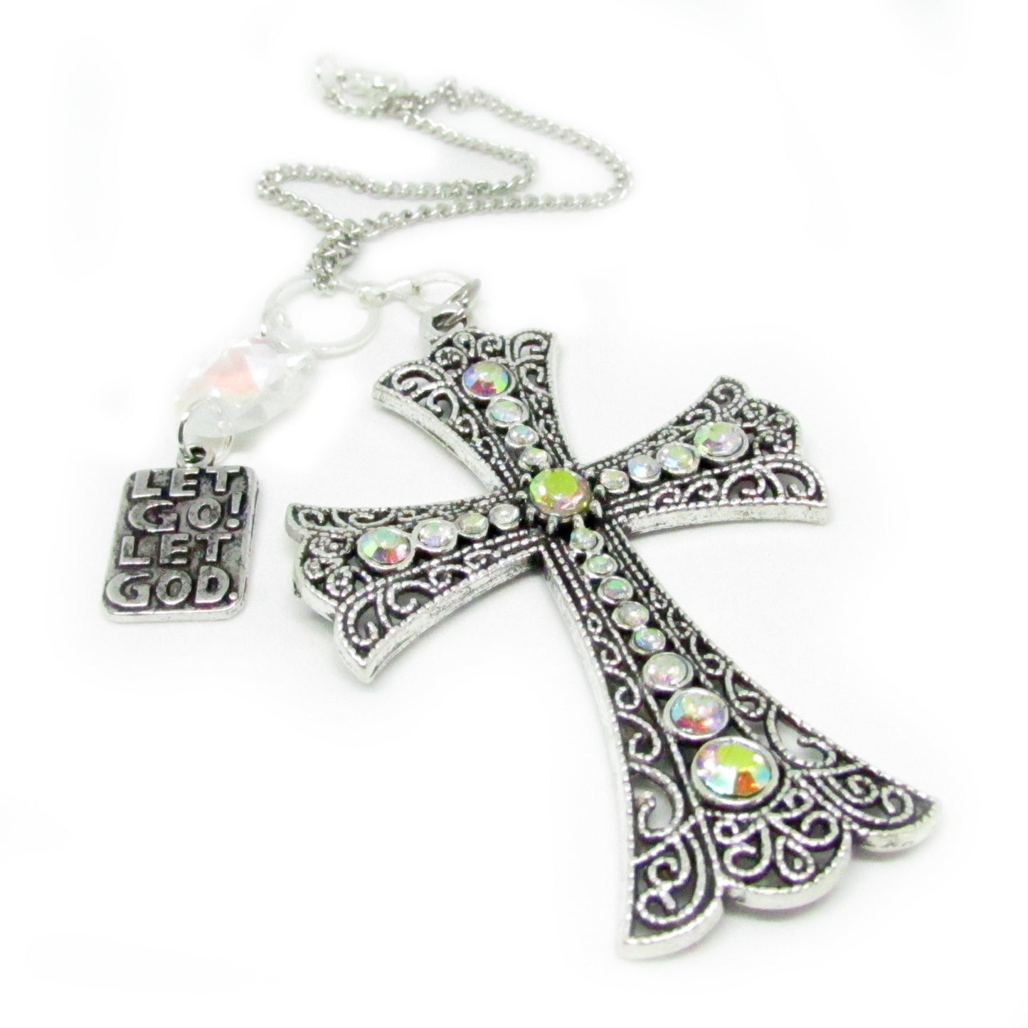 Cross Car Charm – Rhinestone Rear View Mirror Sun Catcher, Faith & Religious Handmade Gift for Her