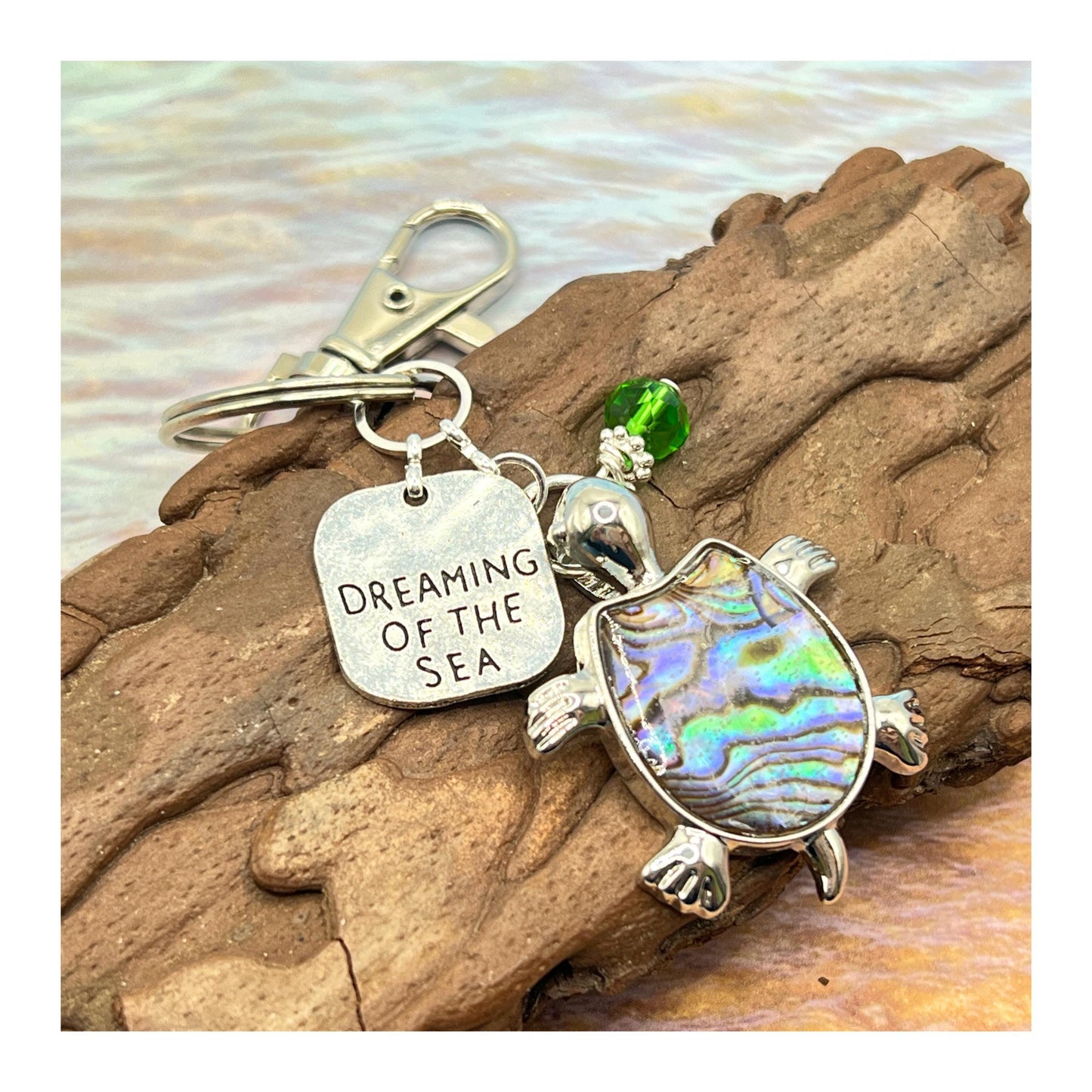 Sea Turtle Keychain – Rhinestone Turtle Charm, Beach Quote Purse Charm Gift