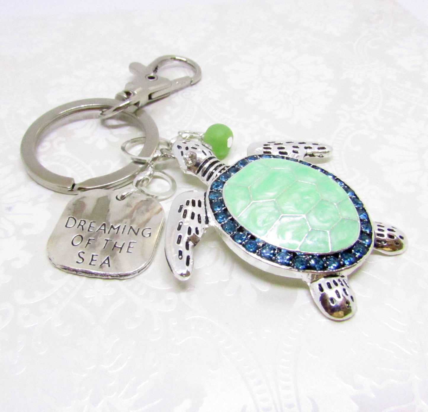 Sea Turtle Keychain – Rhinestone Turtle Charm, Beach Quote Purse Charm Gift