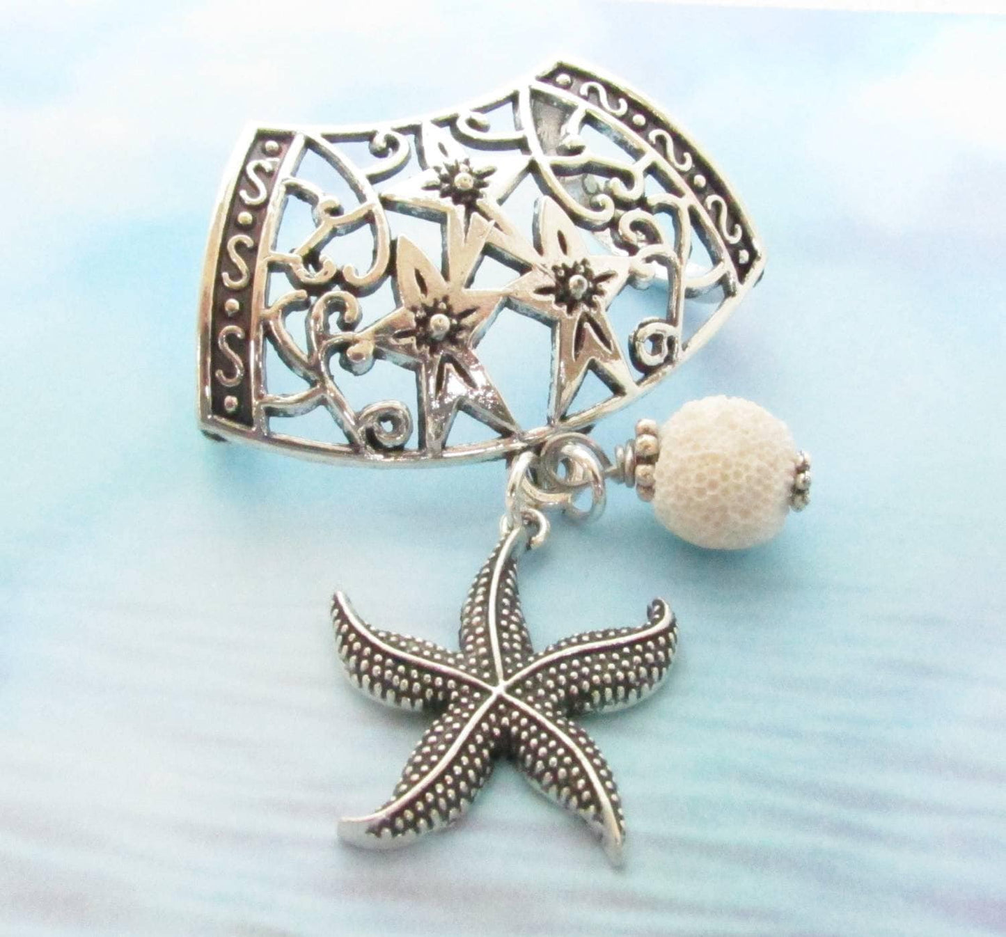 Starfish Scarf Slide – Essential Oil Diffuser Scarf Jewelry, Coastal Gift for Her