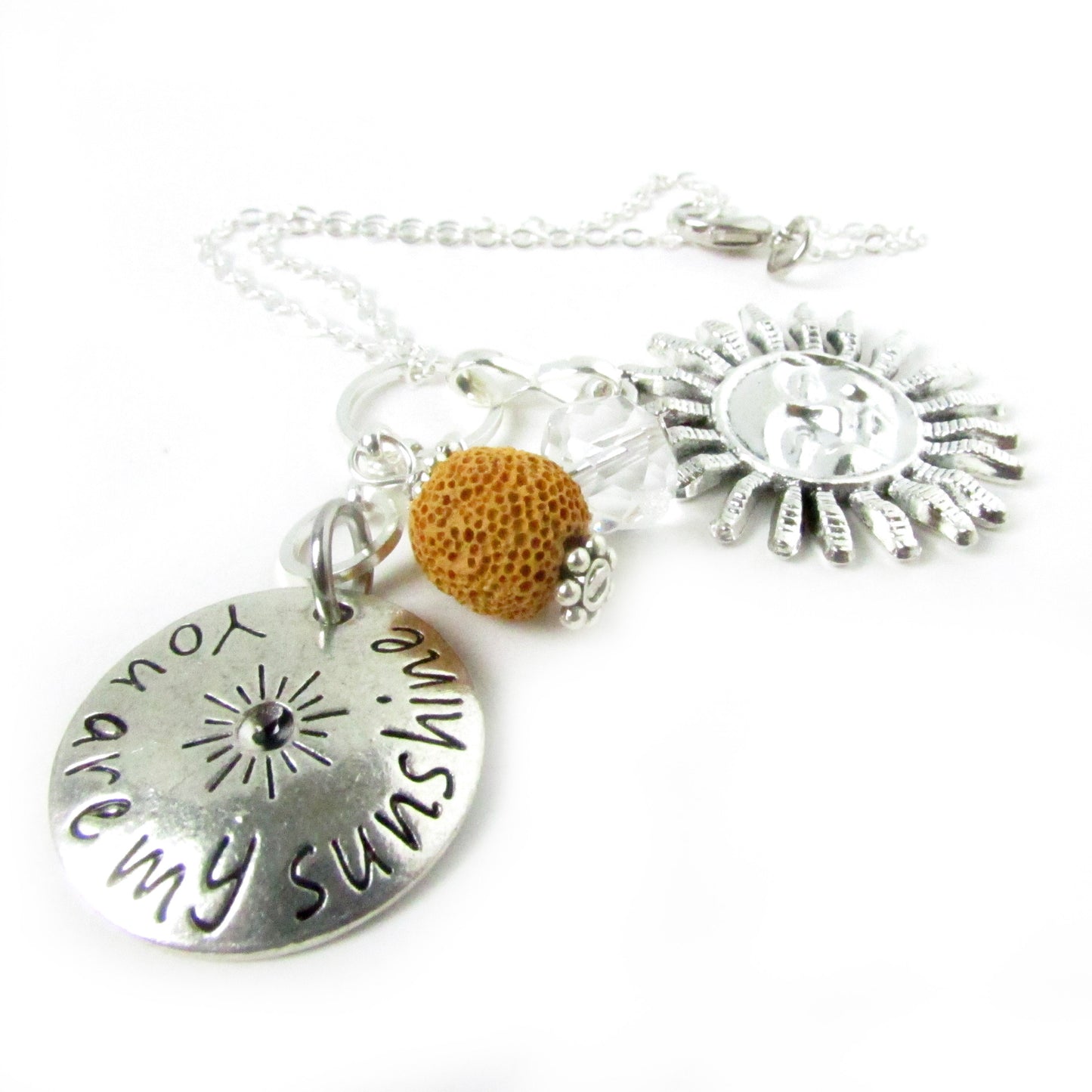 Sun Car Charm – Rear View Mirror Charm with Mustard Lava Bead & You Are My Sunshine Quote