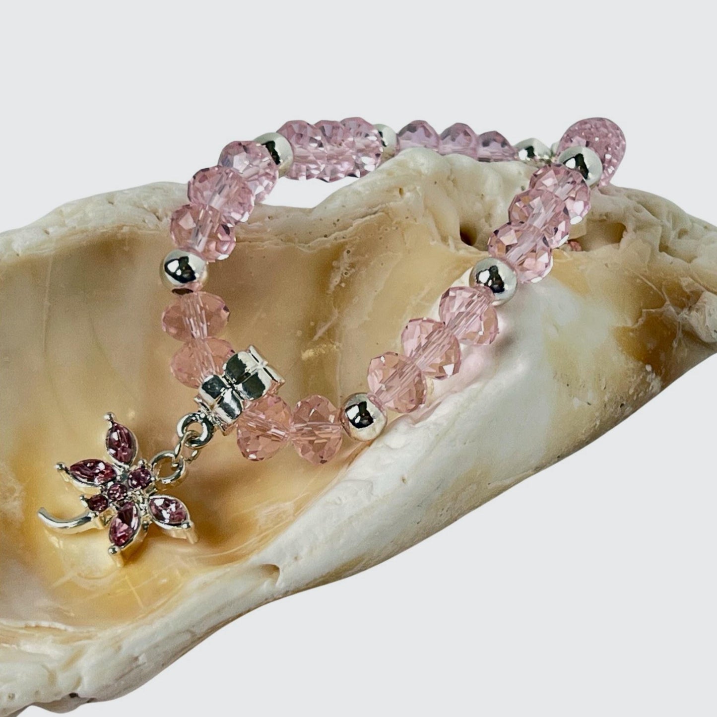 Pink Crystal Dragonfly Keychain Bracelet – Wrist Lanyard, Handmade Gift for Her