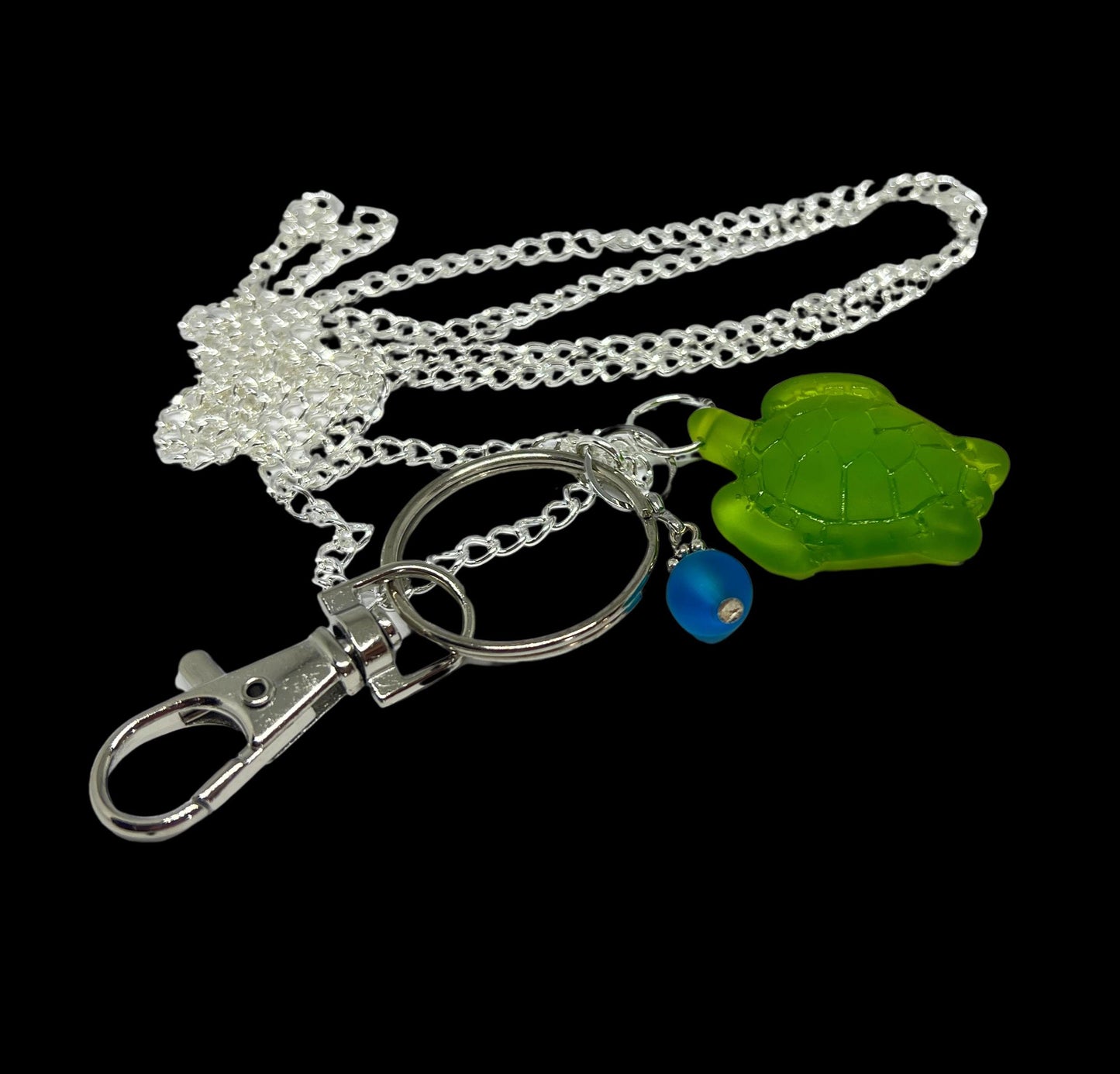 Sea Turtle Eyeglass Lanyard – Green Glass Turtle Necklace Chain & ID Badge Holder, Coastal Gift