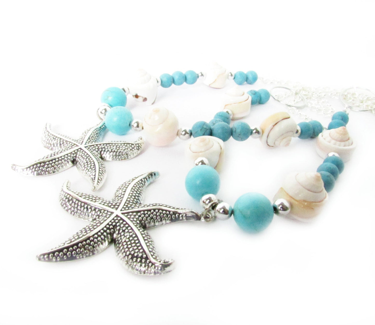 Starfish Curtain Tiebacks – Turquoise Beaded Coastal Beach Decor, Set of 2