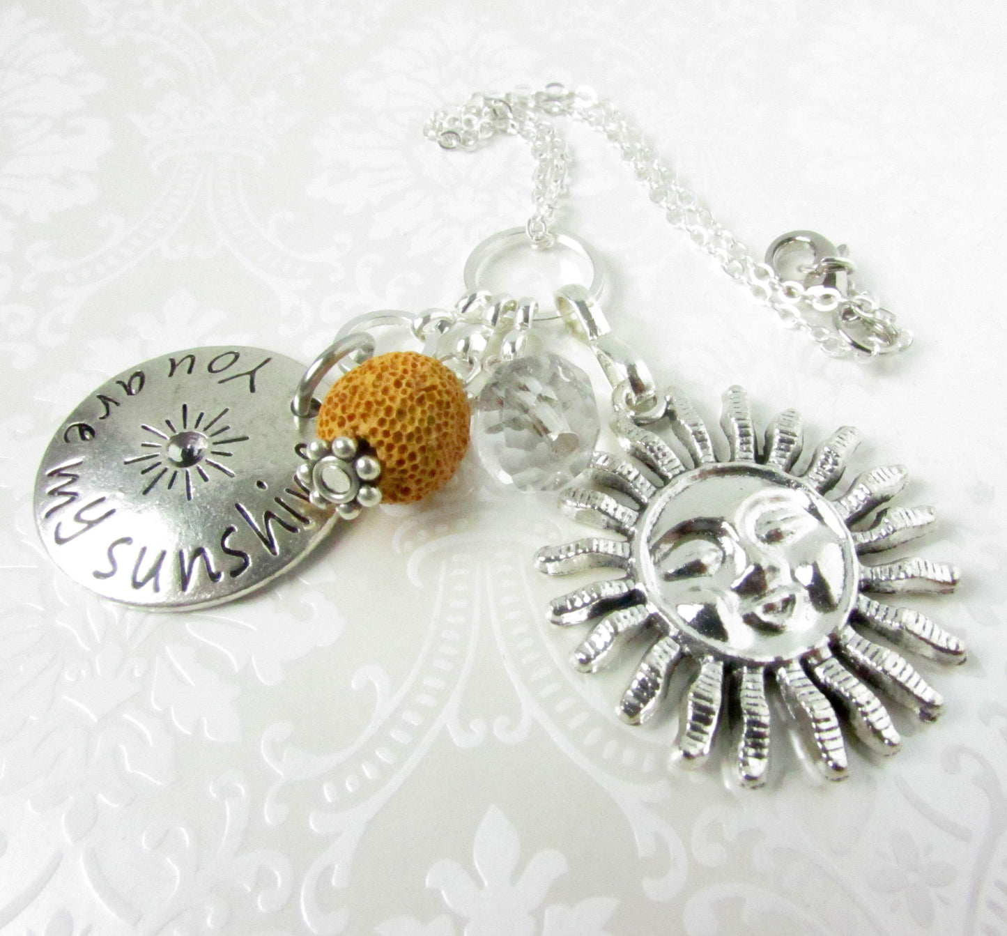 Sun Car Charm – Rear View Mirror Charm with Mustard Lava Bead & You Are My Sunshine Quote