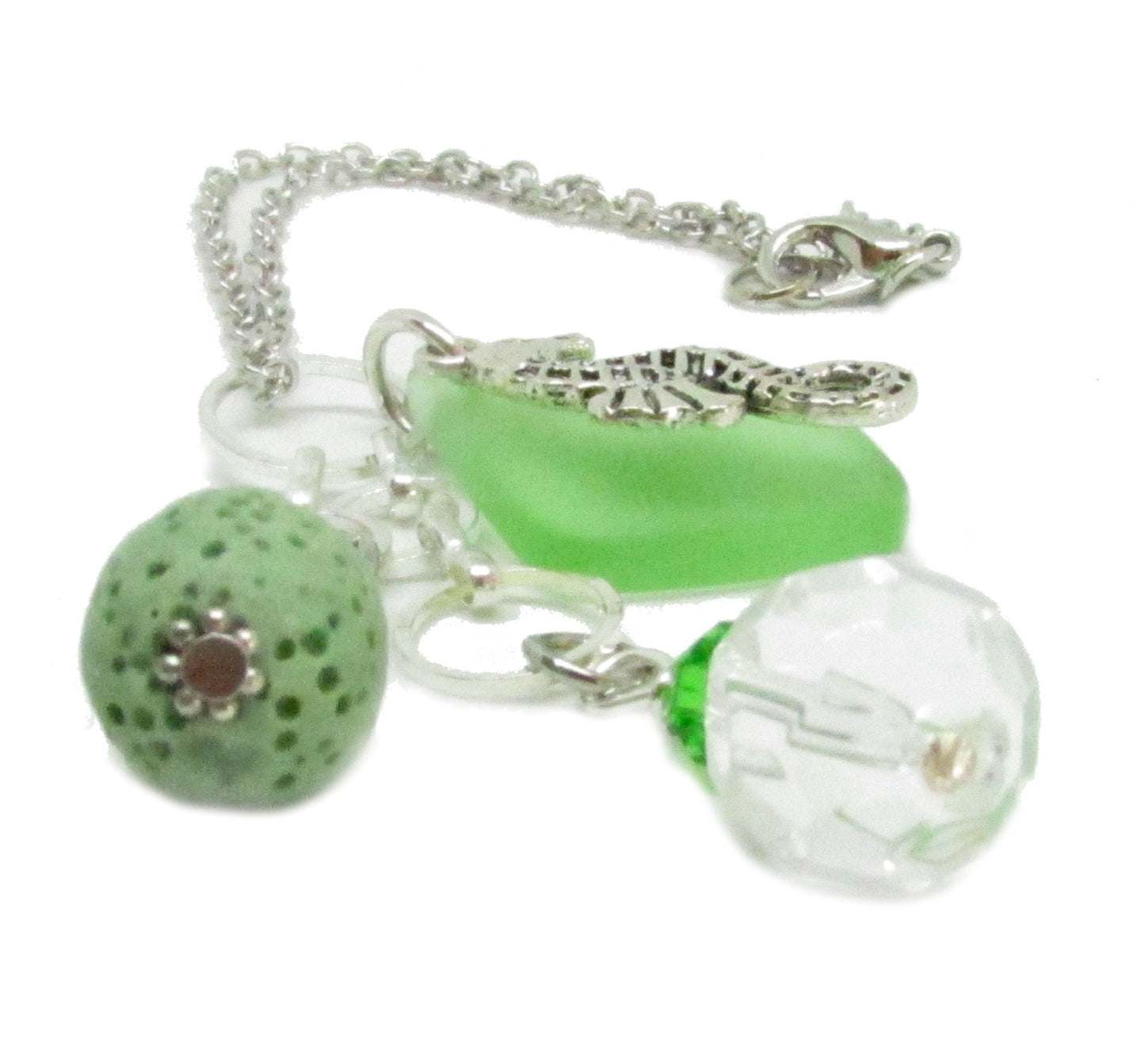 Sea Glass Car Charm – Seahorse & Lava Bead Rear View Mirror Diffuser, Coastal Aromatherapy Gift