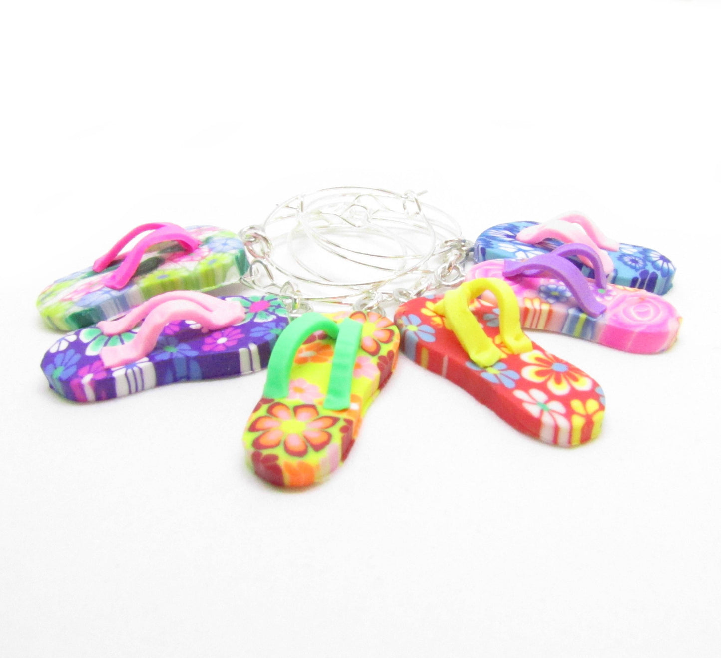 Flip Flop Wine Glass Charms – Colorful Beach Party Favors, Custom Sets of 4, 6, 8 or 10