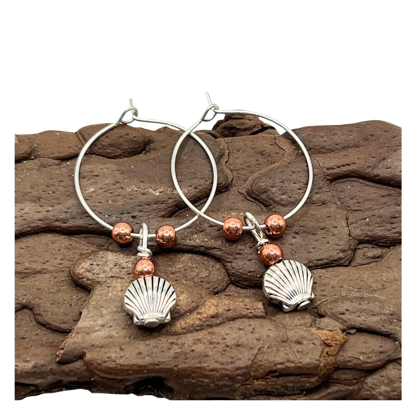 Seashell Hoop Earrings – Mixed Metal Boho Beach Jewelry, Mother’s Day Gift for Her